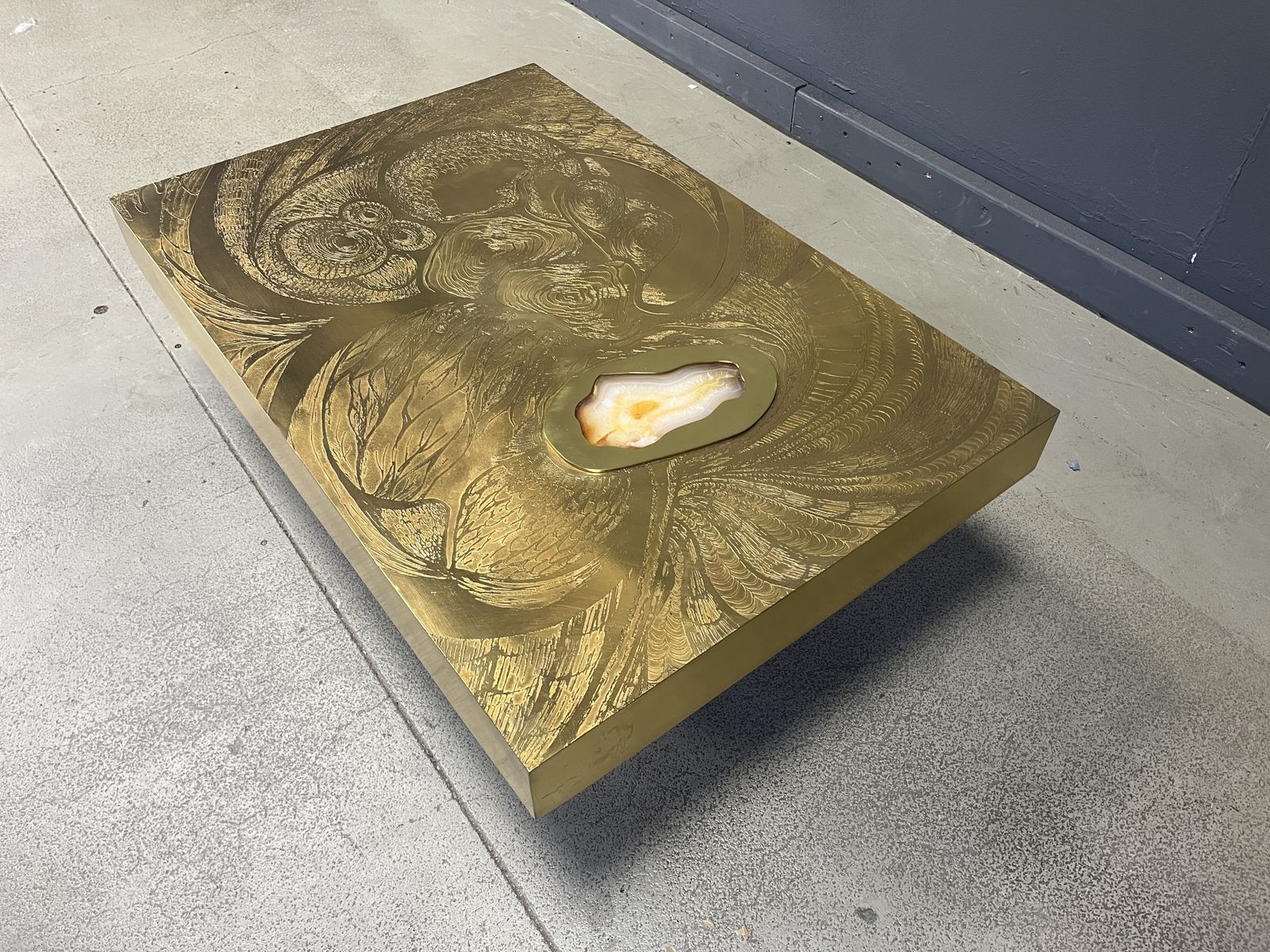 Etched Brass And Inlaid Agate Coffee Table By Felix De Boussy, Belgium photo vinterior