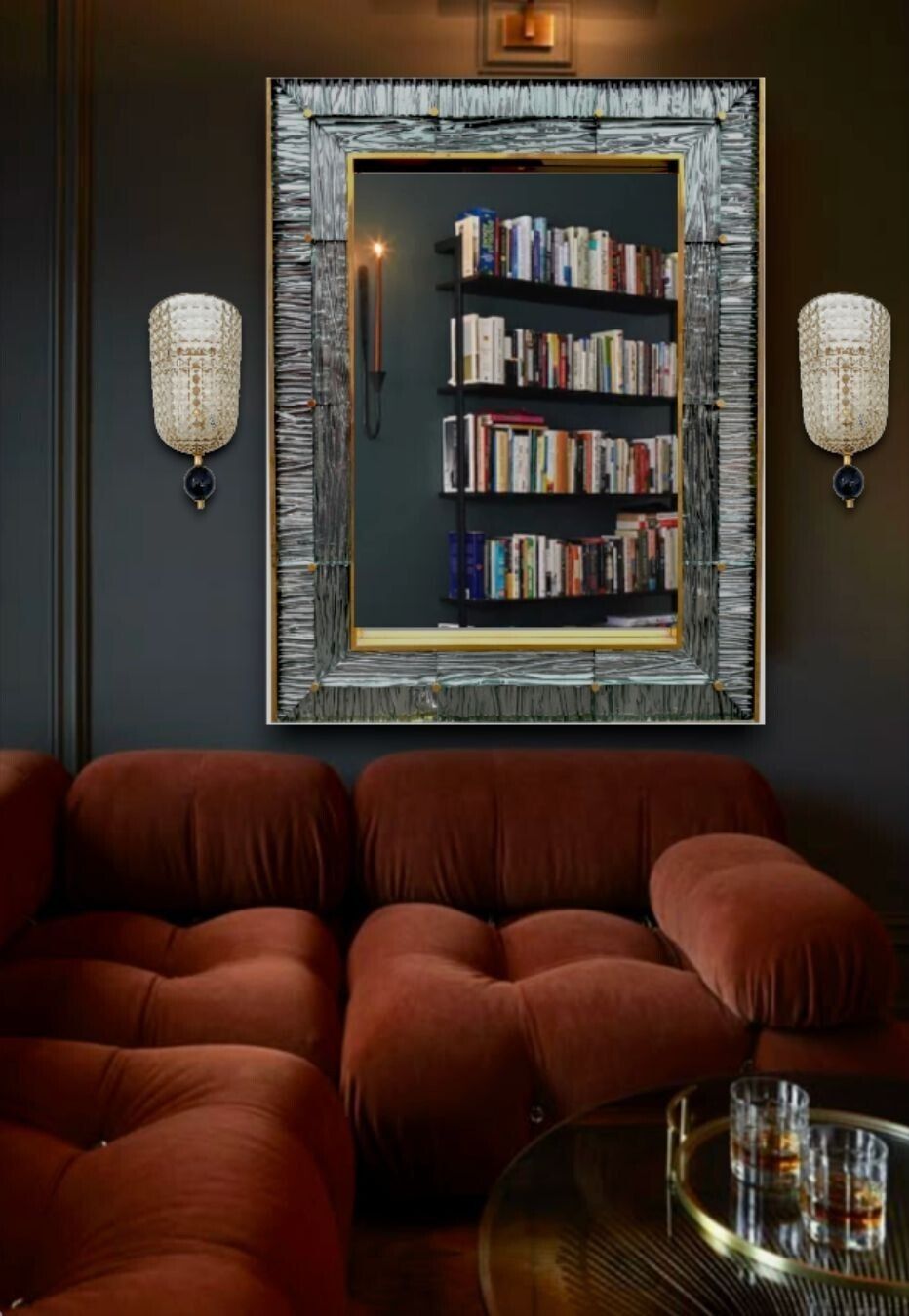 A Pair Of Art Deco Style Smoked Murano Glass Wall Sconces With Black Glass Detail. photo furniture