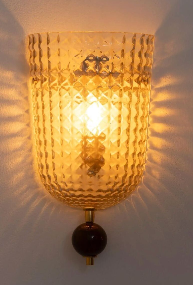 A Pair Of Art Deco Style Smoked Murano Glass Wall Sconces With Black Glass Detail. photo 2475.0