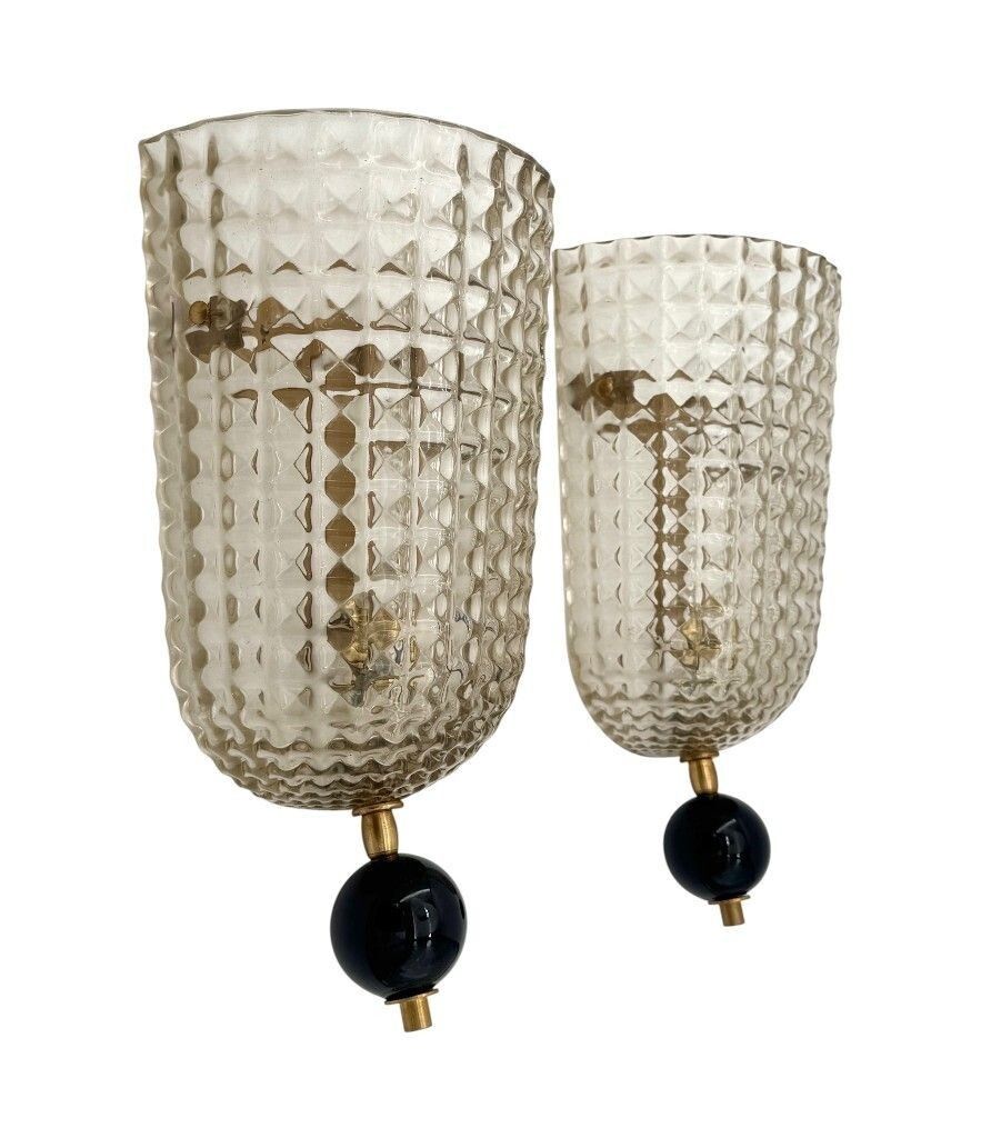 A Pair Of Art Deco Style Smoked Murano Glass Wall Sconces With Black Glass Detail. photo buy