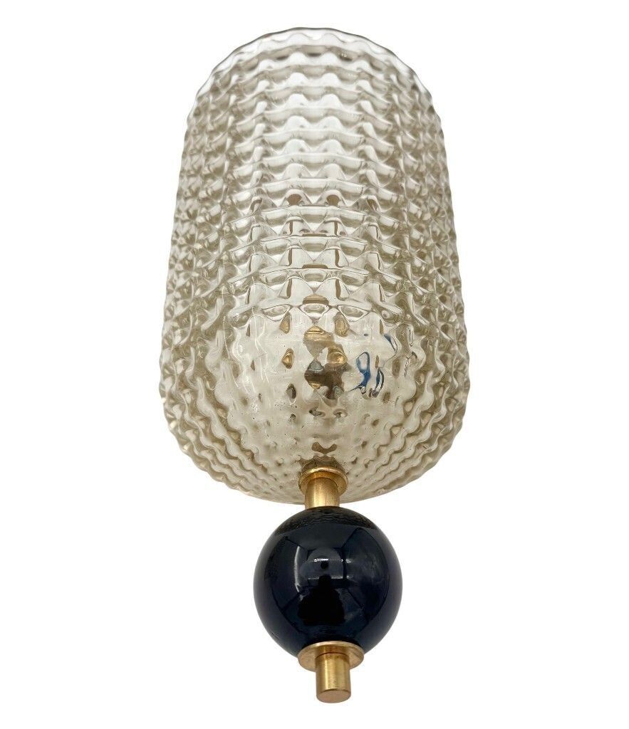 photo buy A Pair Of Art Deco Style Smoked Murano Glass Wall Sconces With Black Glass Detail.