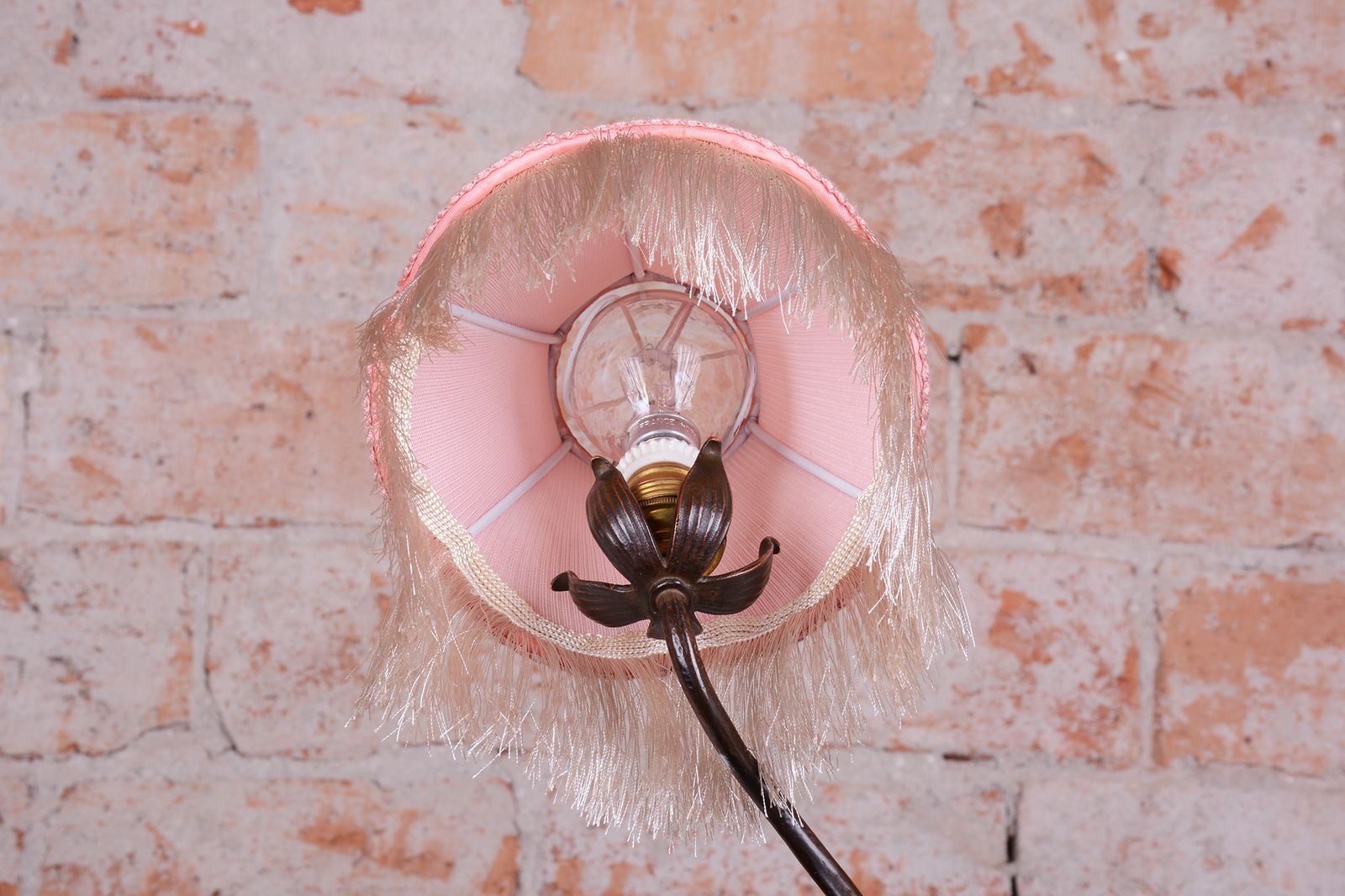 photo furniture Original Art Nouveau Table Lamp, Brass, Textile Lampshade, Austria, 1910s