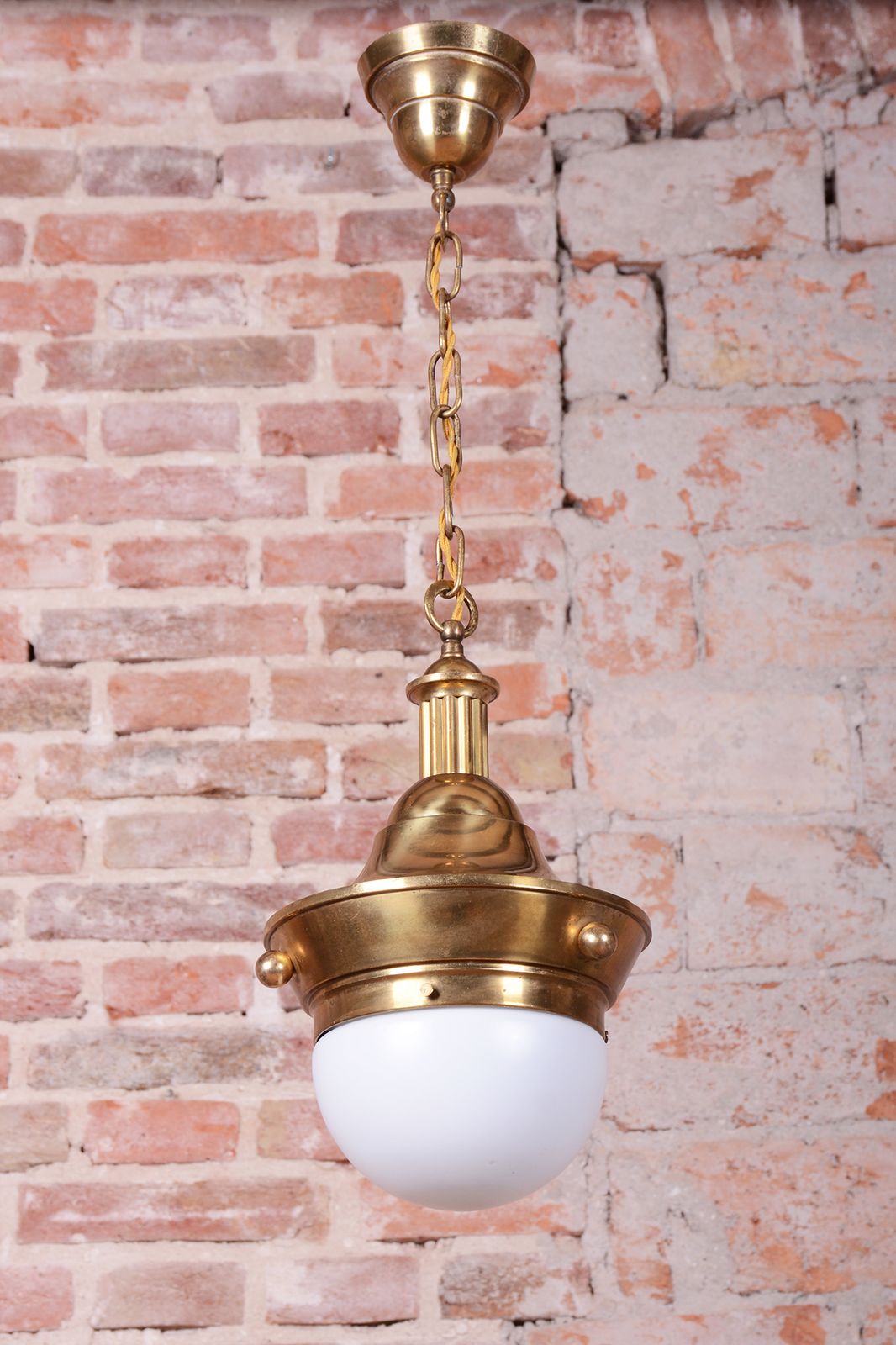 Restored Art Deco Chandelier, By P. Behrens, Brass, Milk Glass, Germany, 1910s photo Lighting