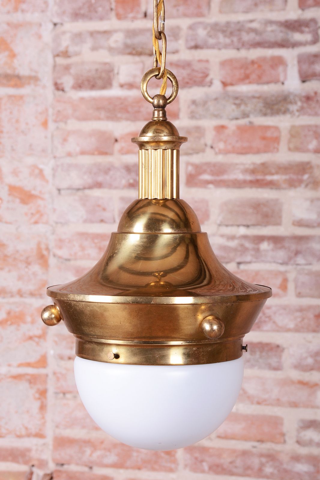 Restored Art Deco Chandelier, By P. Behrens, Brass, Milk Glass, Germany, 1910s photo 1100.0