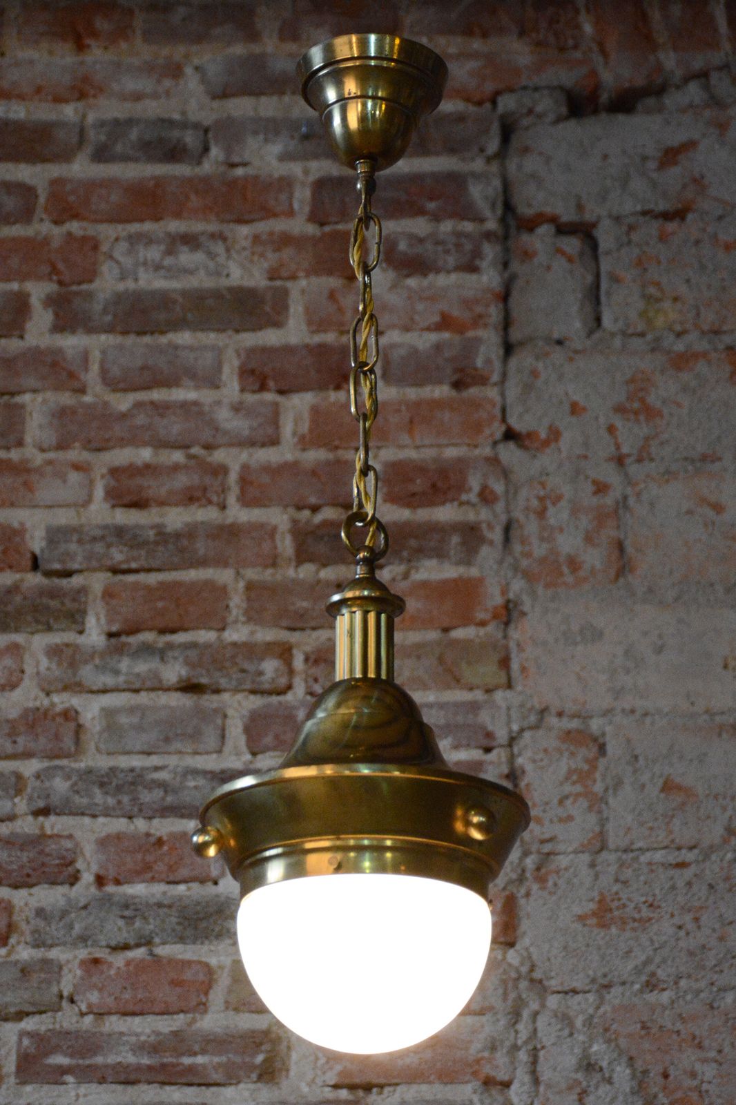 Restored Art Deco Chandelier, By P. Behrens, Brass, Milk Glass, Germany, 1910s photo vinterior