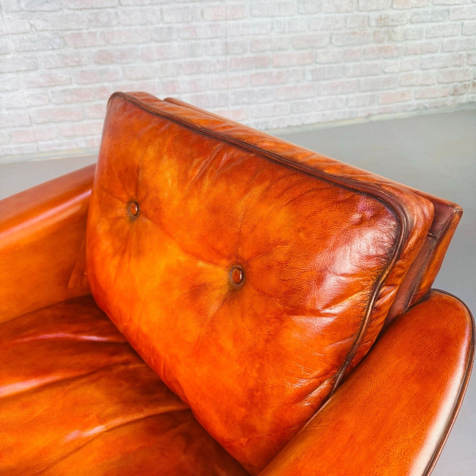 Vintage Danish Cognac Leather Armchair – Curved Arms #A818 photo vinterior