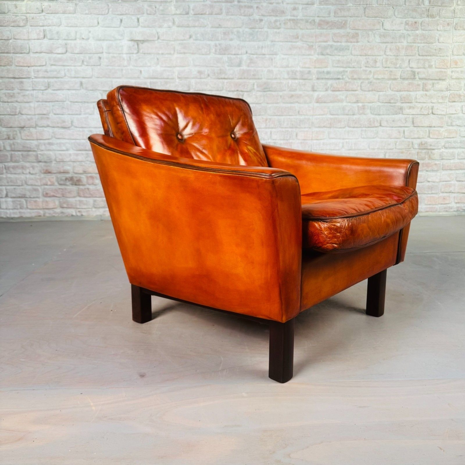 Vintage Danish Cognac Leather Armchair – Curved Arms #A818 photo buy