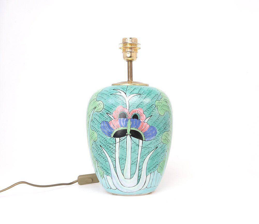 Vintage Chinese Famille Vert Porcelain Table Lamp With Butterfly, 1950s photo buy
