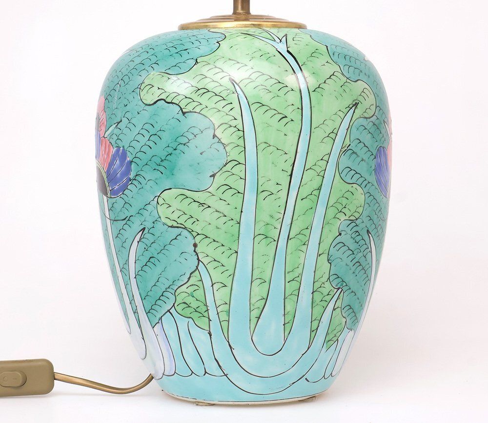 photo furniture Vintage Chinese Famille Vert Porcelain Table Lamp With Butterfly, 1950s