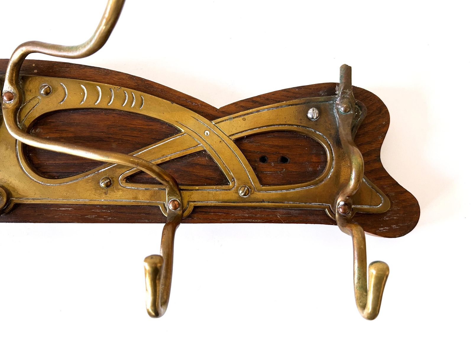 1771.0 Original Art Nouveau Brass & Wood Coat Rack Or Hanger Germany 1900s photo