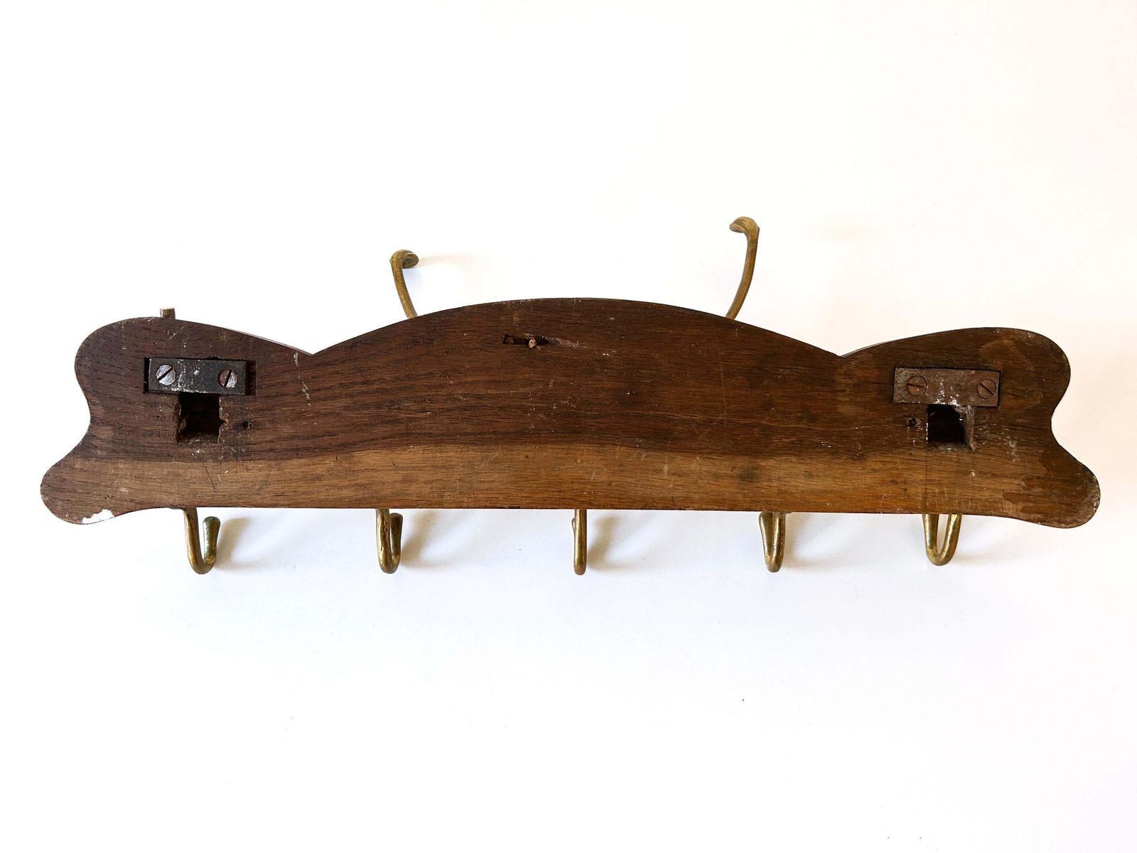 photo vintage Original Art Nouveau Brass & Wood Coat Rack Or Hanger Germany 1900s