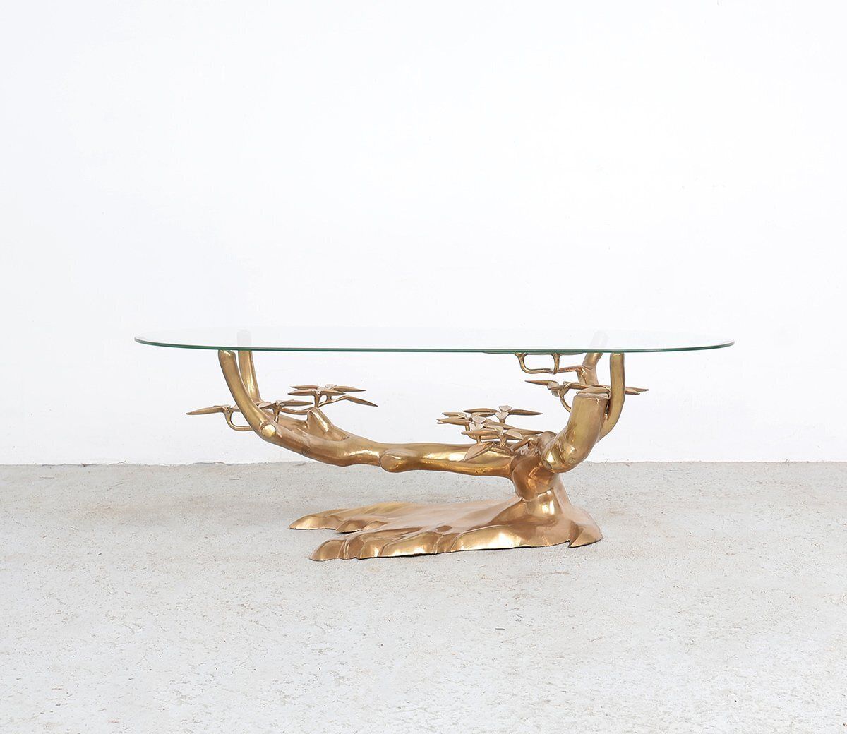 Brass And Glass Bonsai Coffee Table Attributed To Willy Daro, 1970s photo furniture