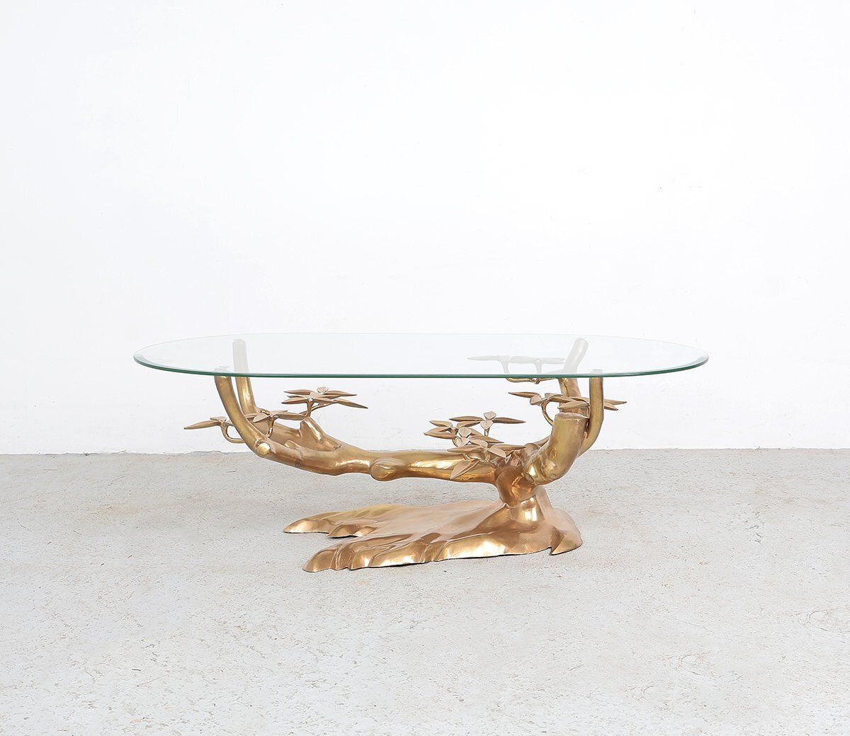 Brass And Glass Bonsai Coffee Table Attributed To Willy Daro, 1970s photo for sale