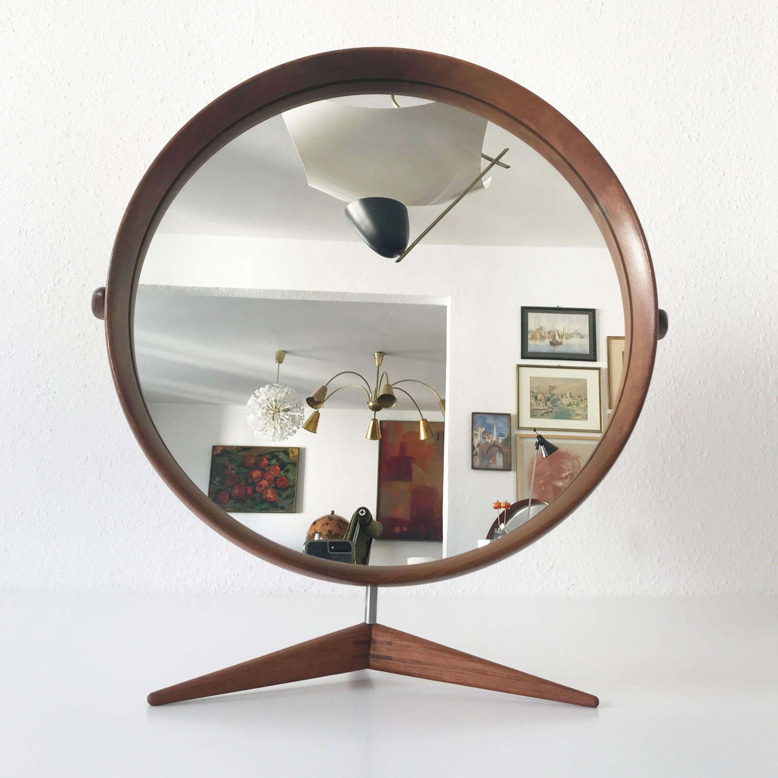 Elegant Teak Table Mirror By Uno & östen Kristiansson For Luxus Sweden 1960s photo vinterior