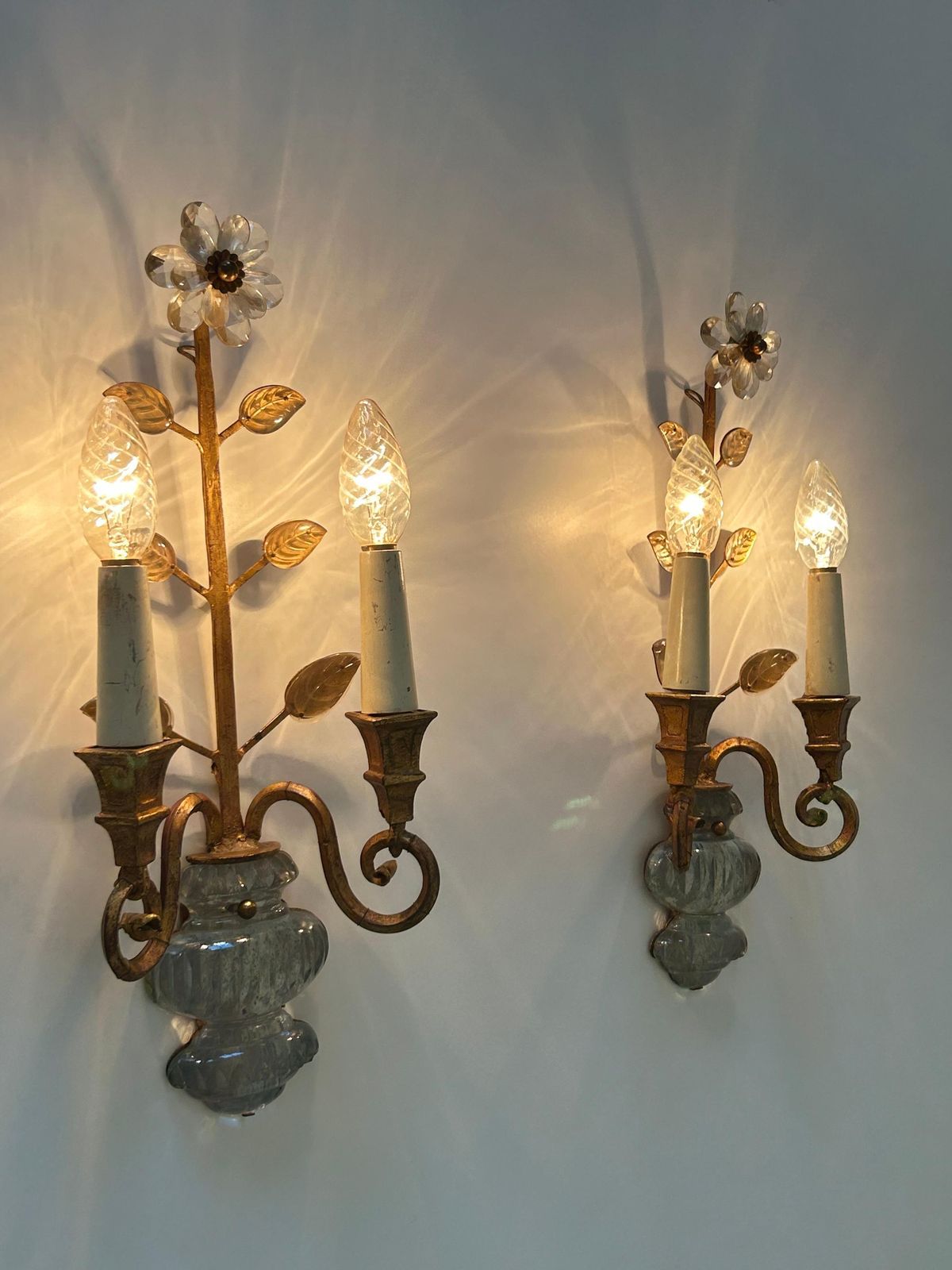 Set Of Two Banci Firenze Crystal & Gilt Metal Sconces Or Wall Lamps 1960s Italy photo 3036.0
