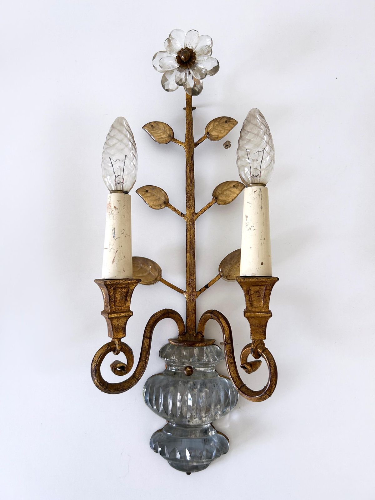 3036.0 Set Of Two Banci Firenze Crystal & Gilt Metal Sconces Or Wall Lamps 1960s Italy photo