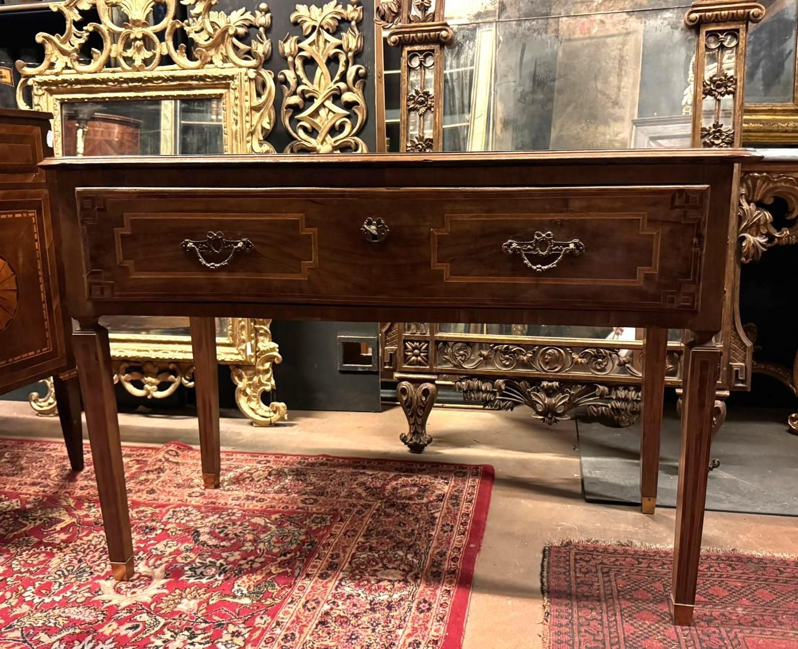 Slab Wood Writing Table, With Central Drawer, Italy photo buy