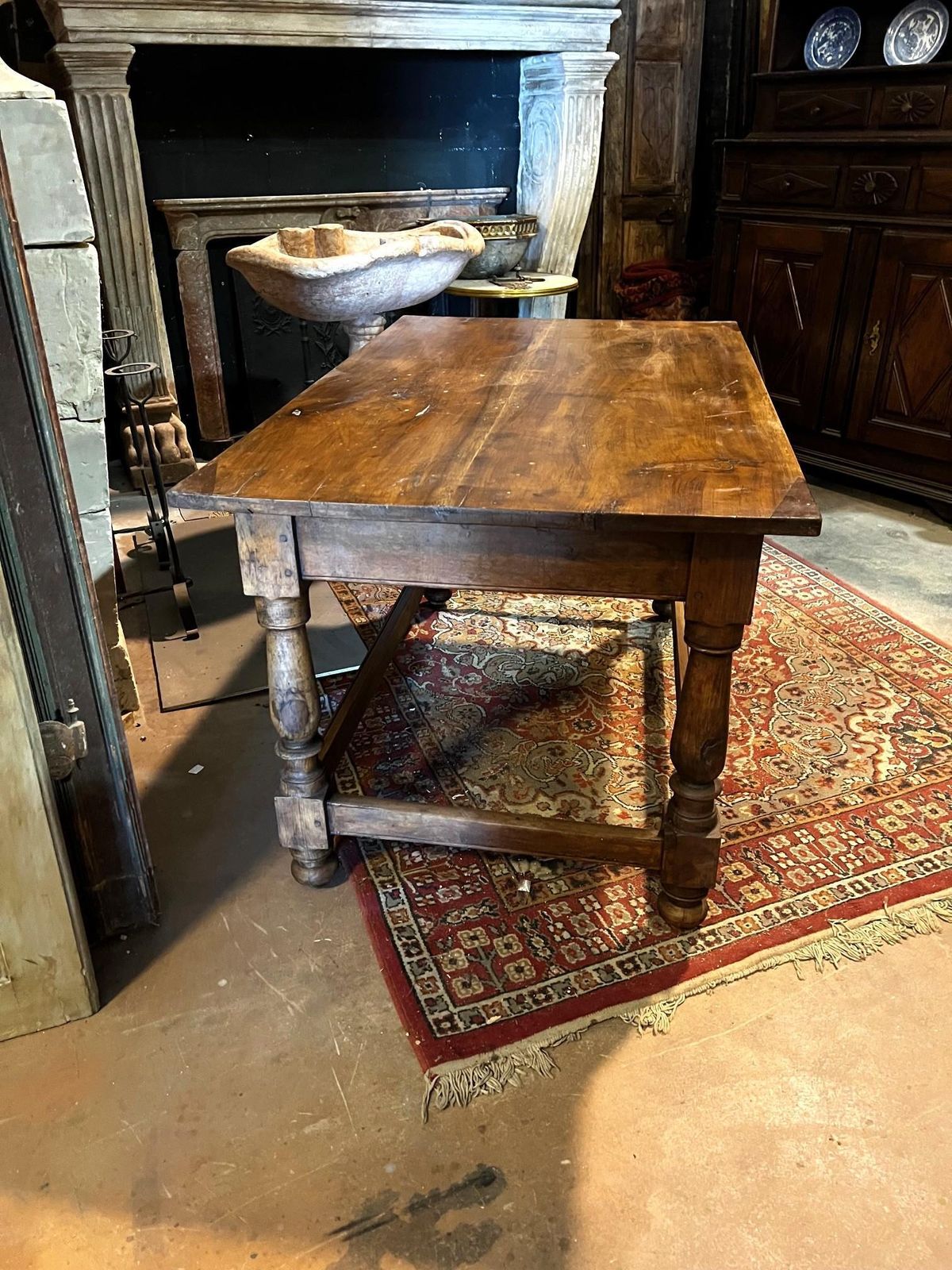 Walnut Table With Chest Of Drawers And Turned Legs, Italy photo buy