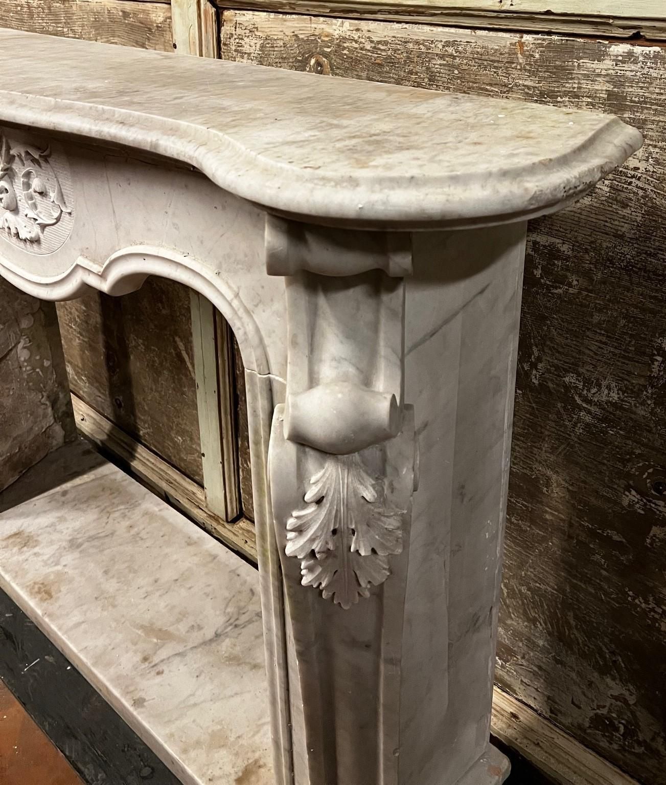 White Carrara Marble Fireplace, Richly Carved And Complete With Base, Italy photo vinterior