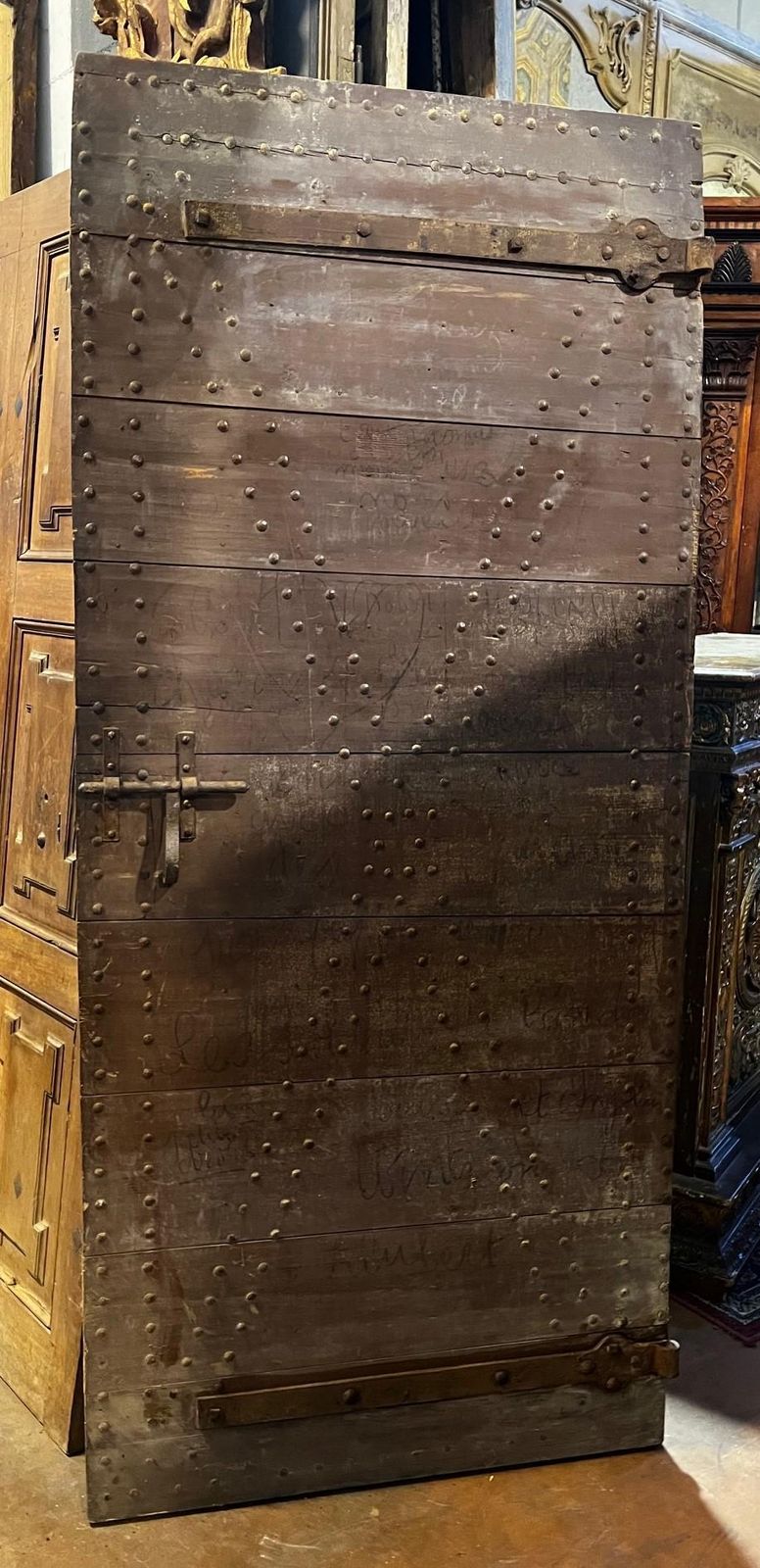 Rustic Entry Door, One X Nailed Casement, Italy photo for sale