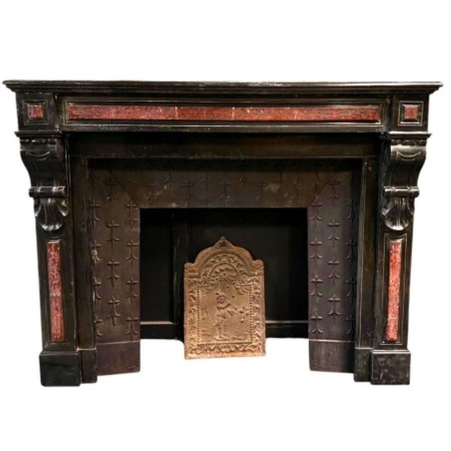 Belgium Black Marble Antique Fireplace With France Red Marble Inlays photo furniture