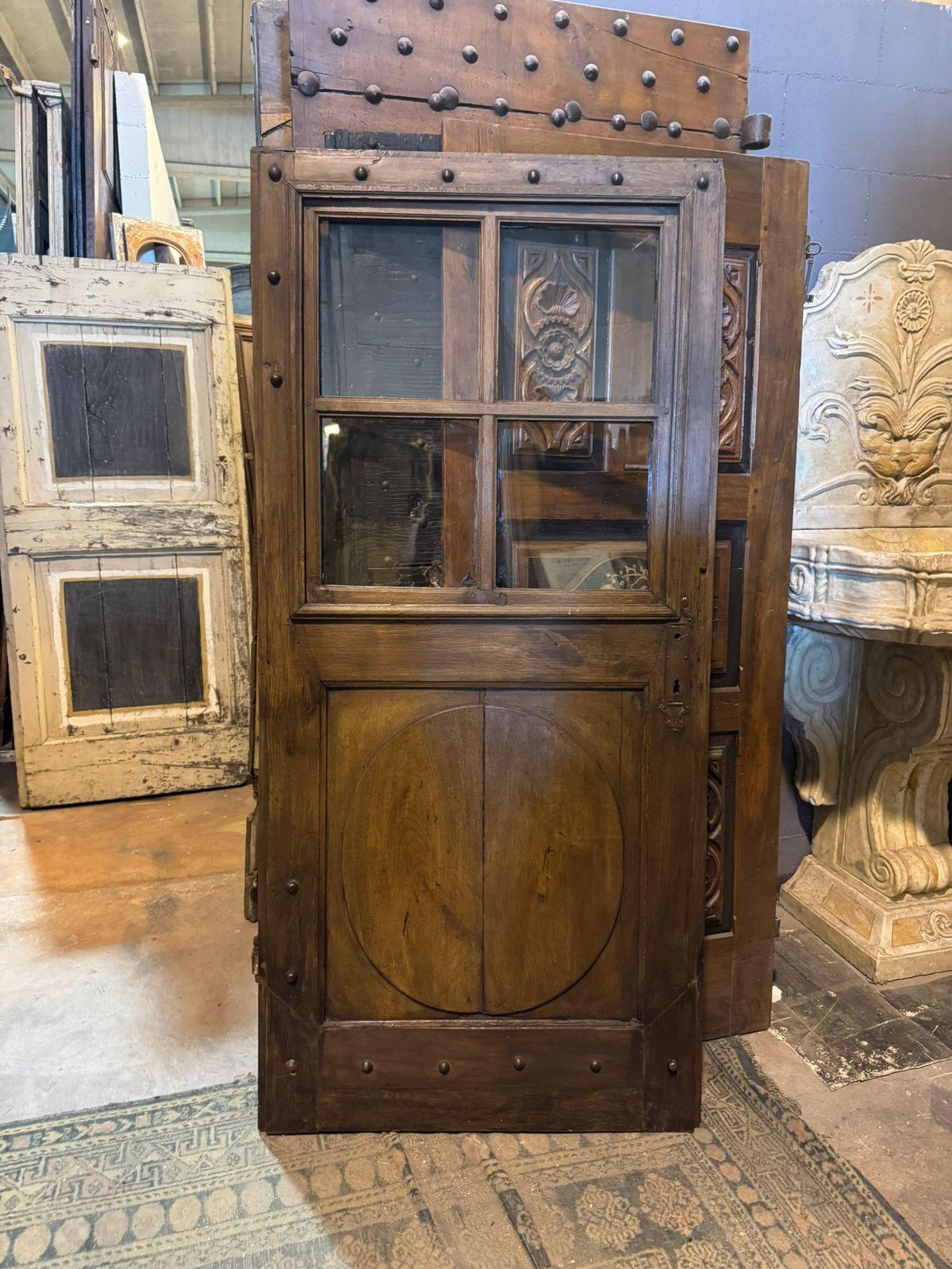 One Wing Glass Door, Walnut Wood With Original Irons, Italy photo for sale