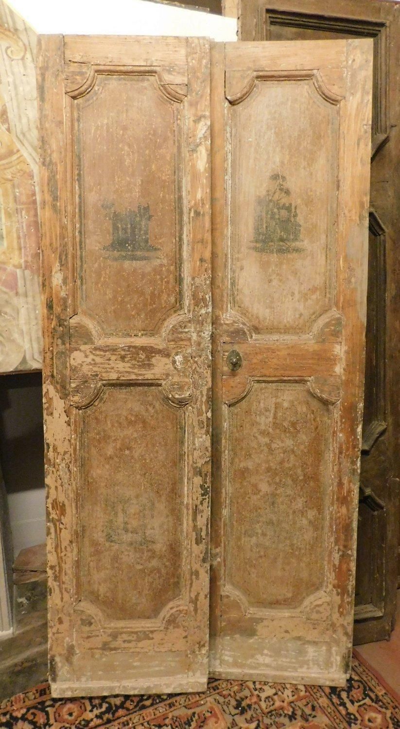 Beige Lacquered Double Door With Sculptures Painted, Italy photo furniture
