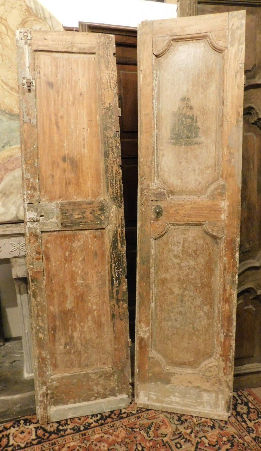 Beige Lacquered Double Door With Sculptures Painted, Italy photo Home Fixtures