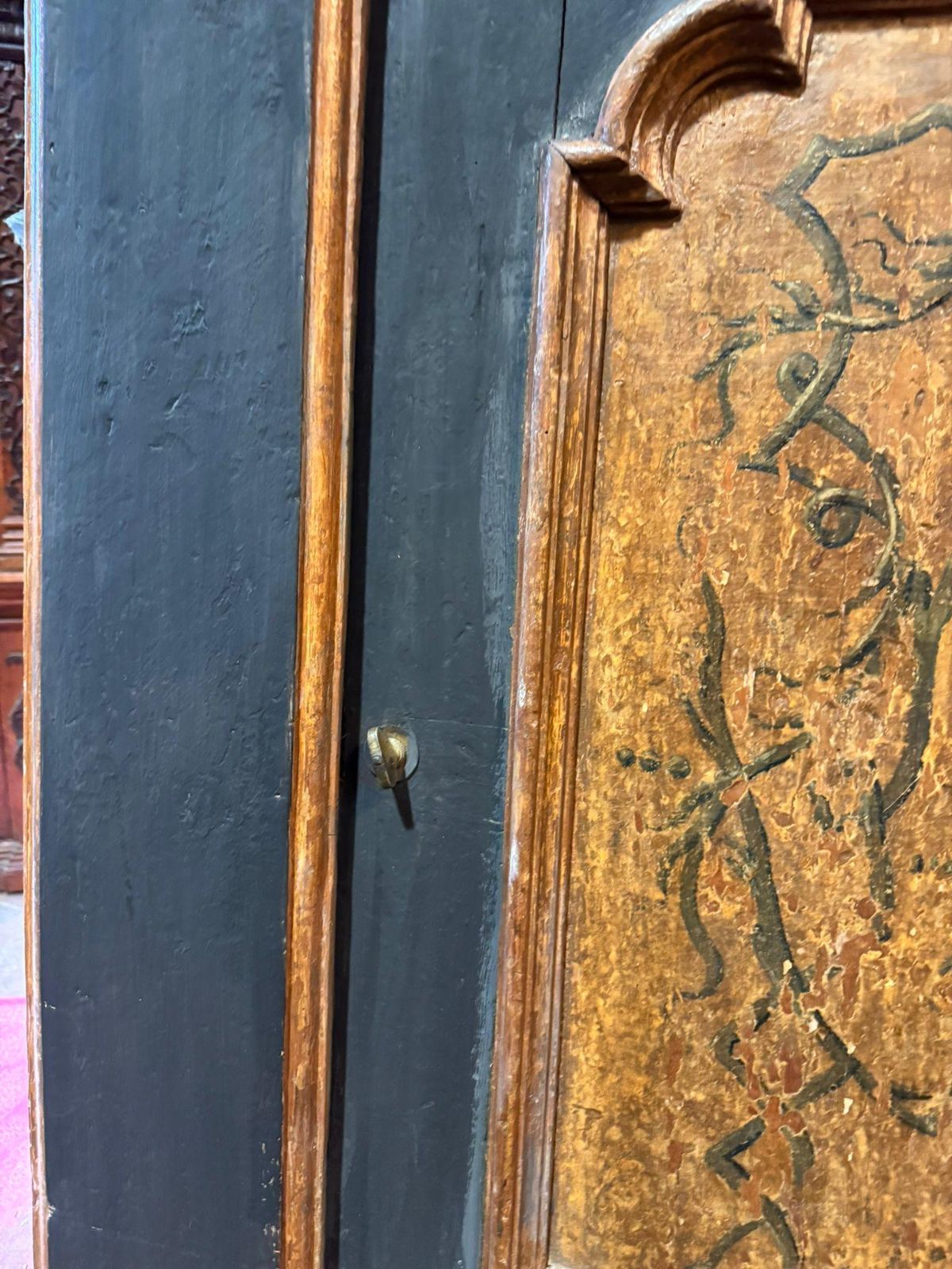 Lacquered Wood Door, Painted Panels With Molure Molding And Frame, Italy photo vinterior
