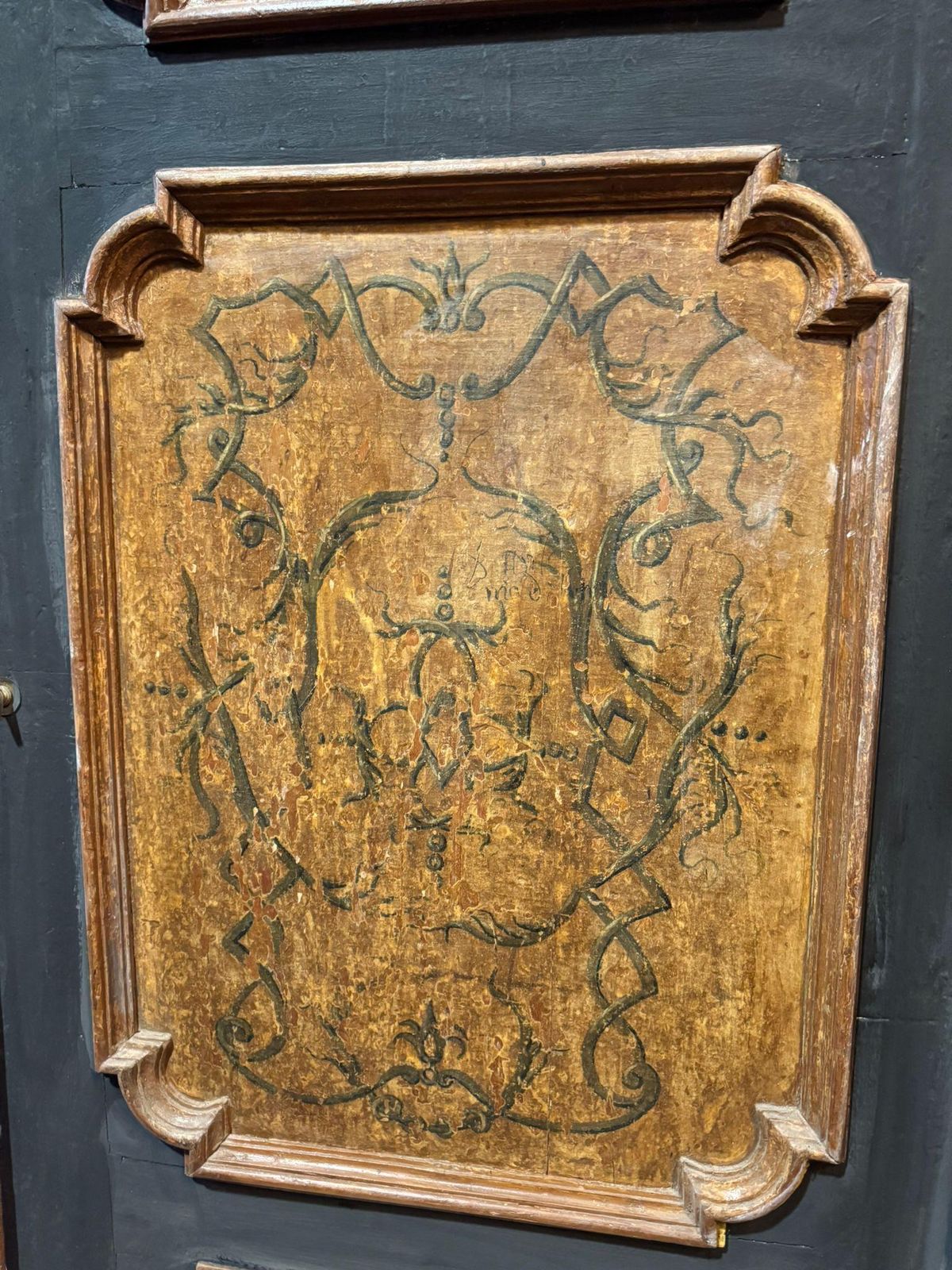 Lacquered Wood Door, Painted Panels With Molure Molding And Frame, Italy photo buy