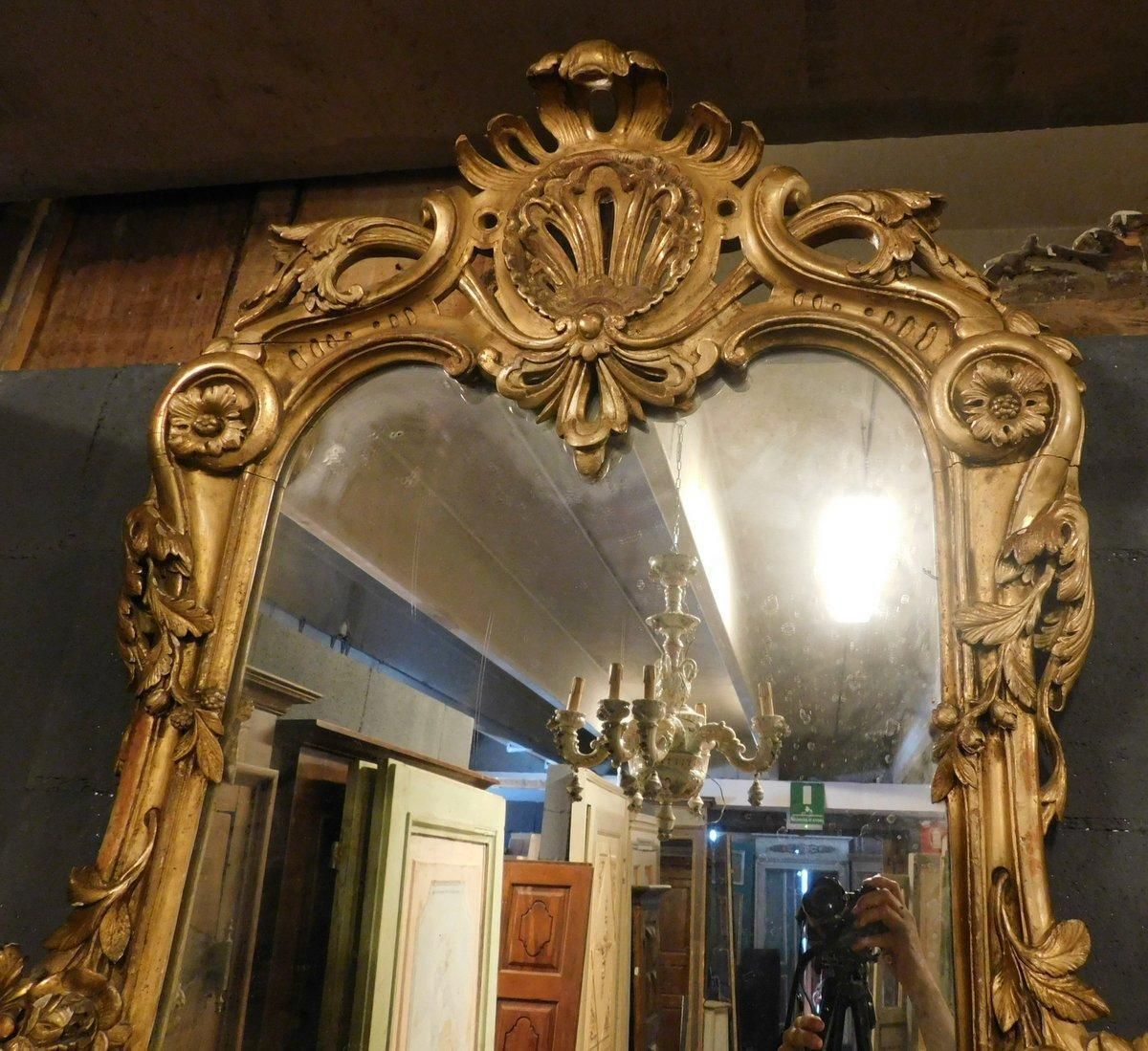 Richly Carved Golden Wood Mirror, Italy photo Home Decor