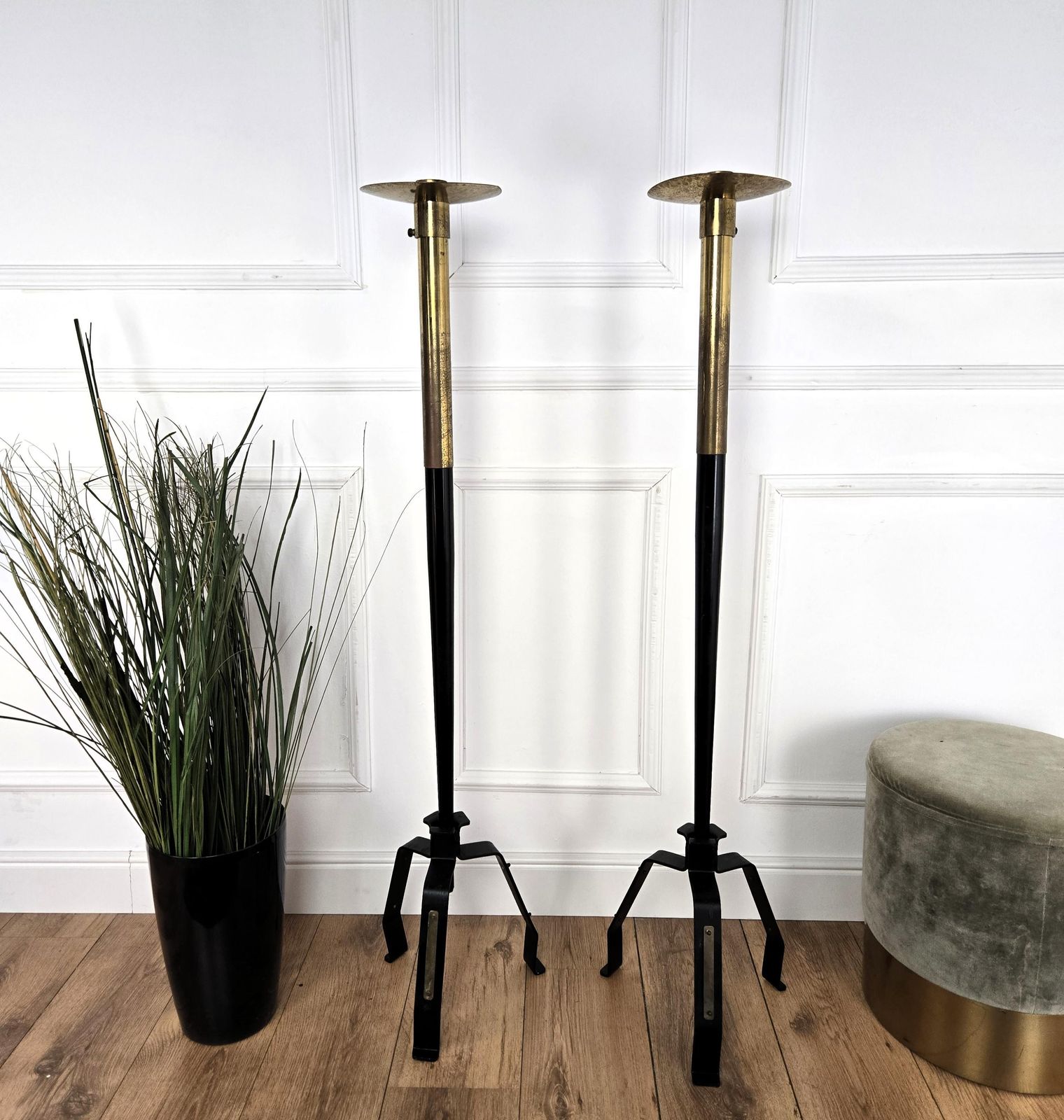 Pair Of Italian Mid Century Modern Deco Tall Floor Candle Holders photo furniture