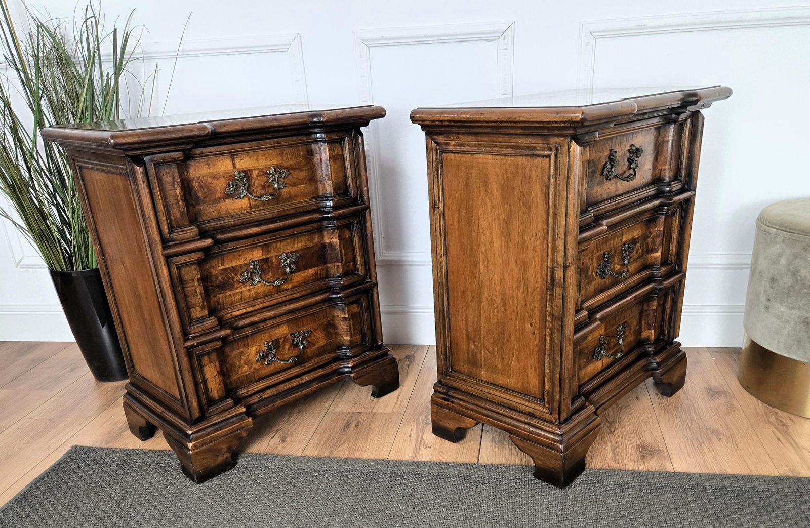 Pair Of Italian Louis XIV Style Rustic Wood Night Stands Bed Or Side Tables photo vintage