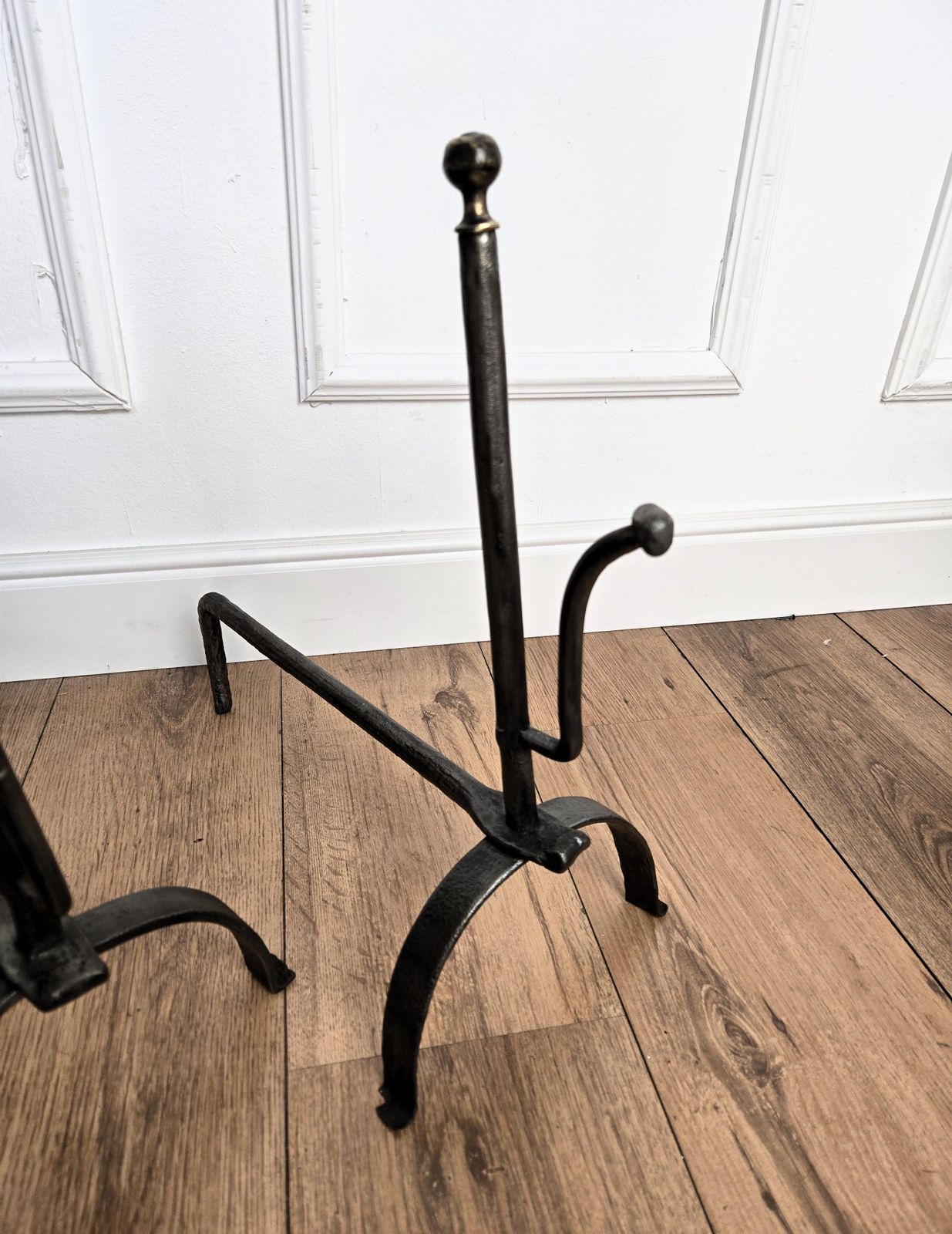 Pair Of Antique Italian Wrought Iron Andirons Fireplace Log Holder photo 886.0
