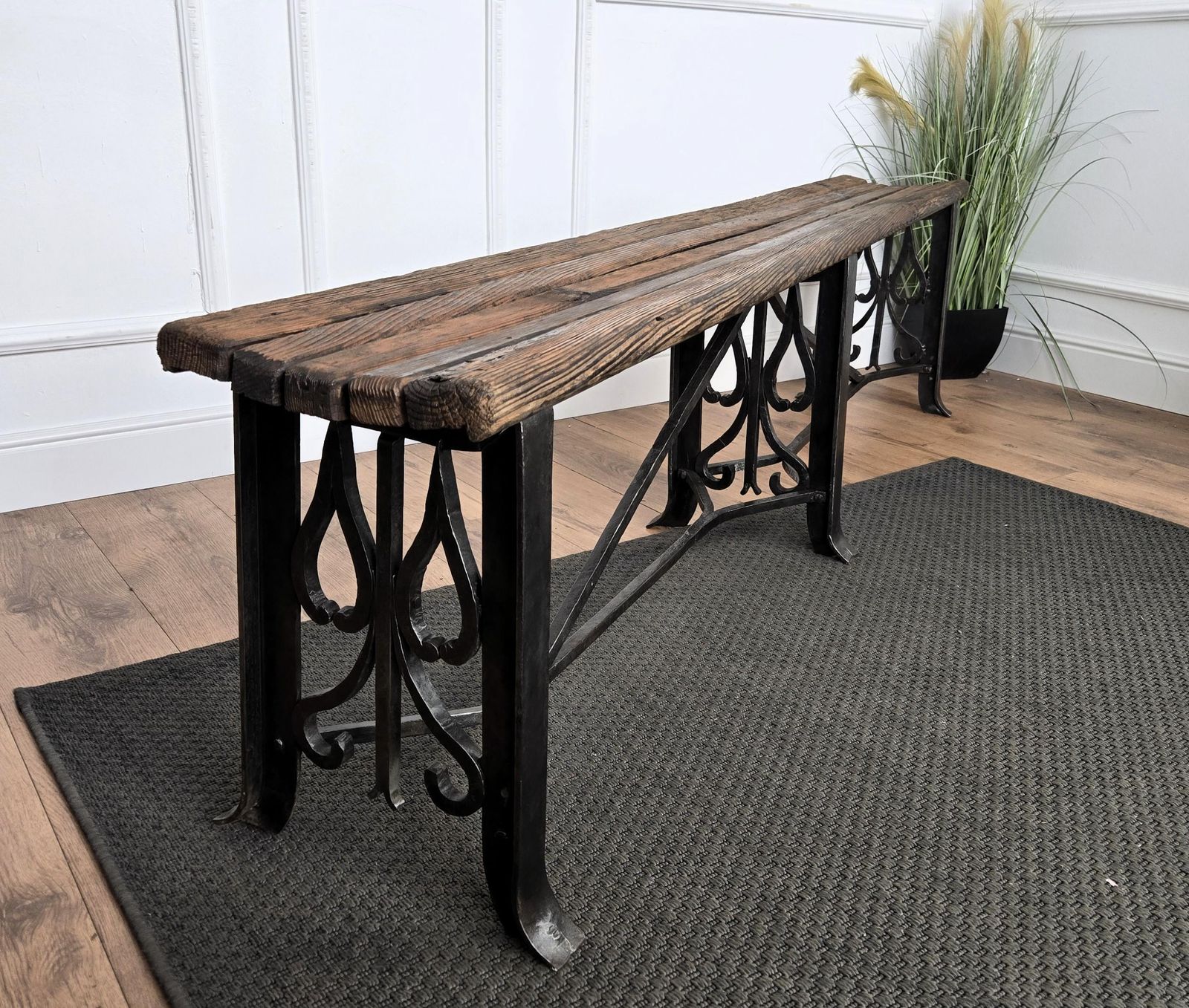Antique Italian Cast Iron Slat Wooden Country Bench Side Table photo vintage