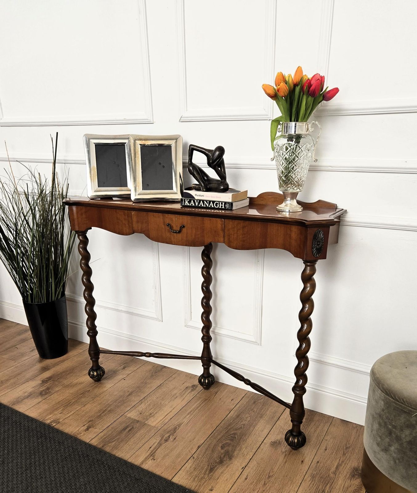 1960s Mid Century Modern Italian Barley Twisted Wood Wall Console Table photo Furniture