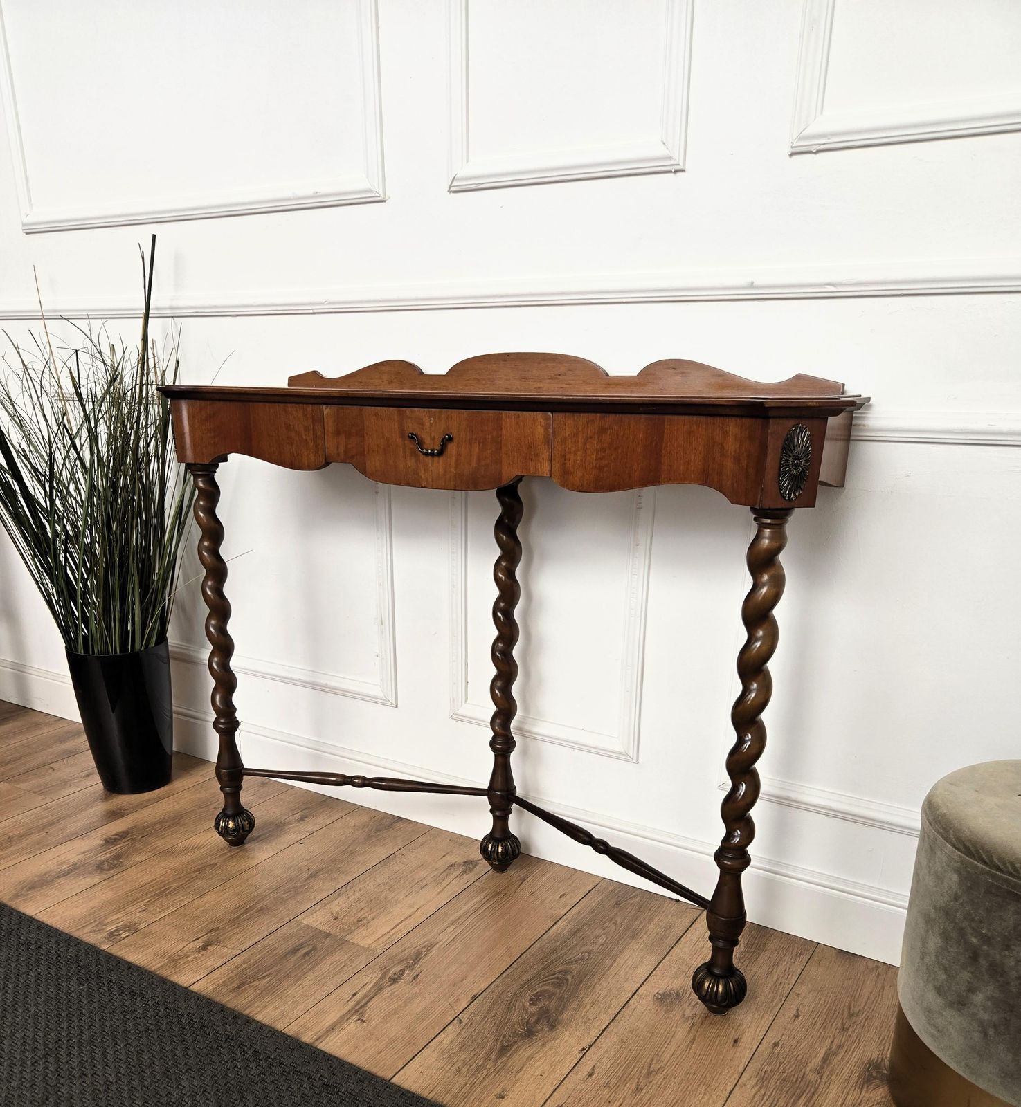 1960s Mid Century Modern Italian Barley Twisted Wood Wall Console Table photo vintage