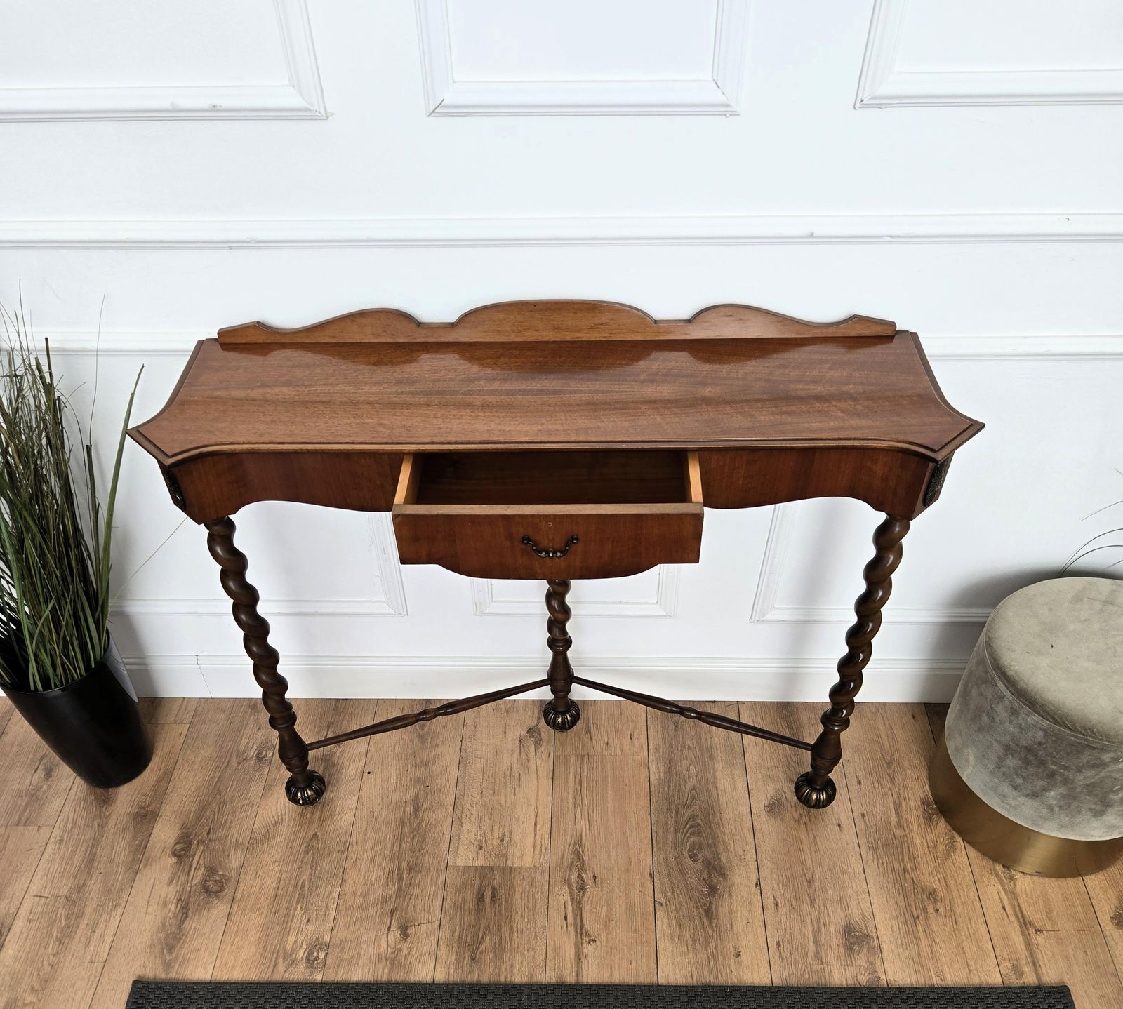 Furniture 1960s Mid Century Modern Italian Barley Twisted Wood Wall Console Table photo
