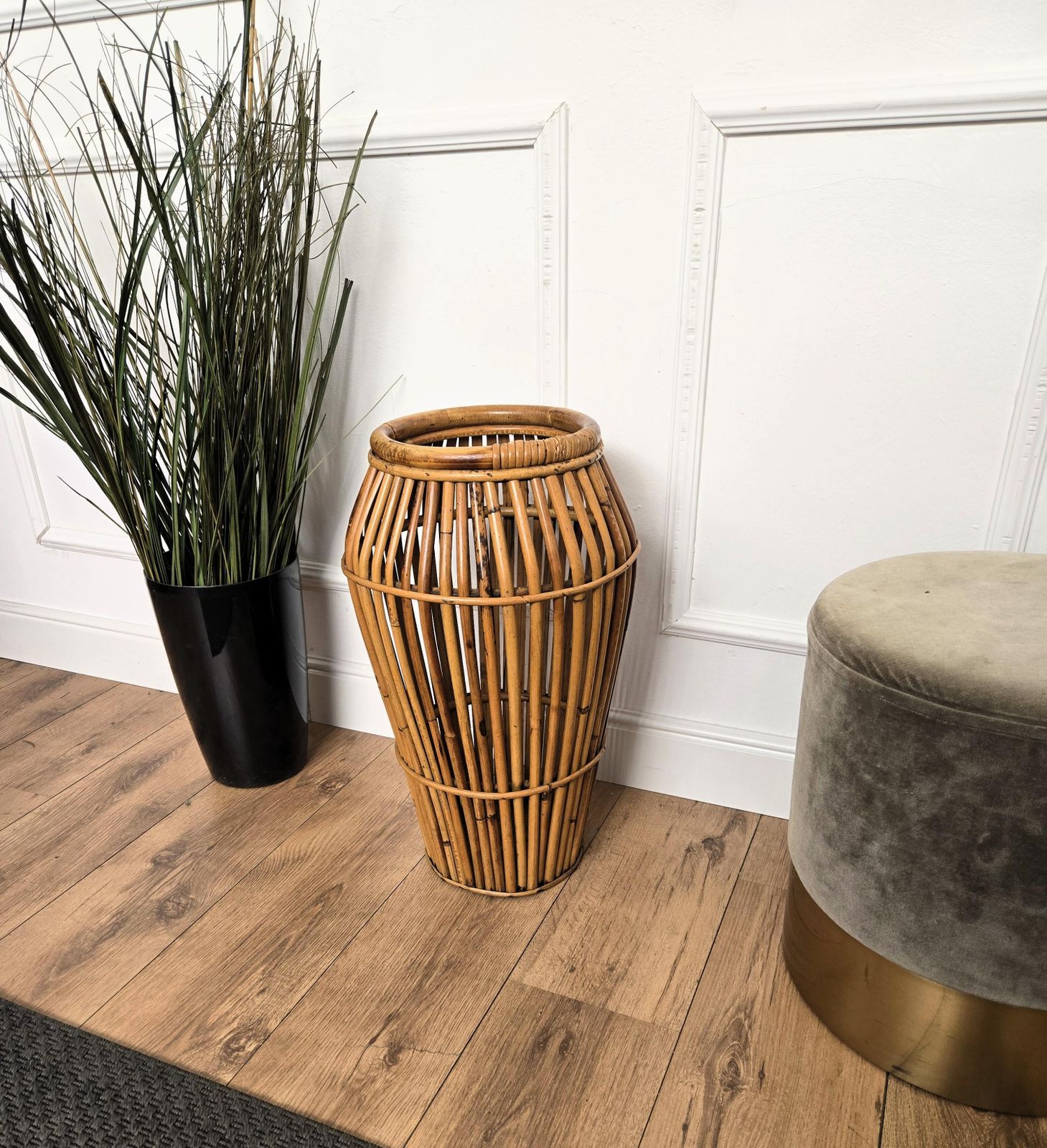 1960s, Italian Bamboo Rattan Bohemian French Riviera Umbrella Stand Rack photo furniture