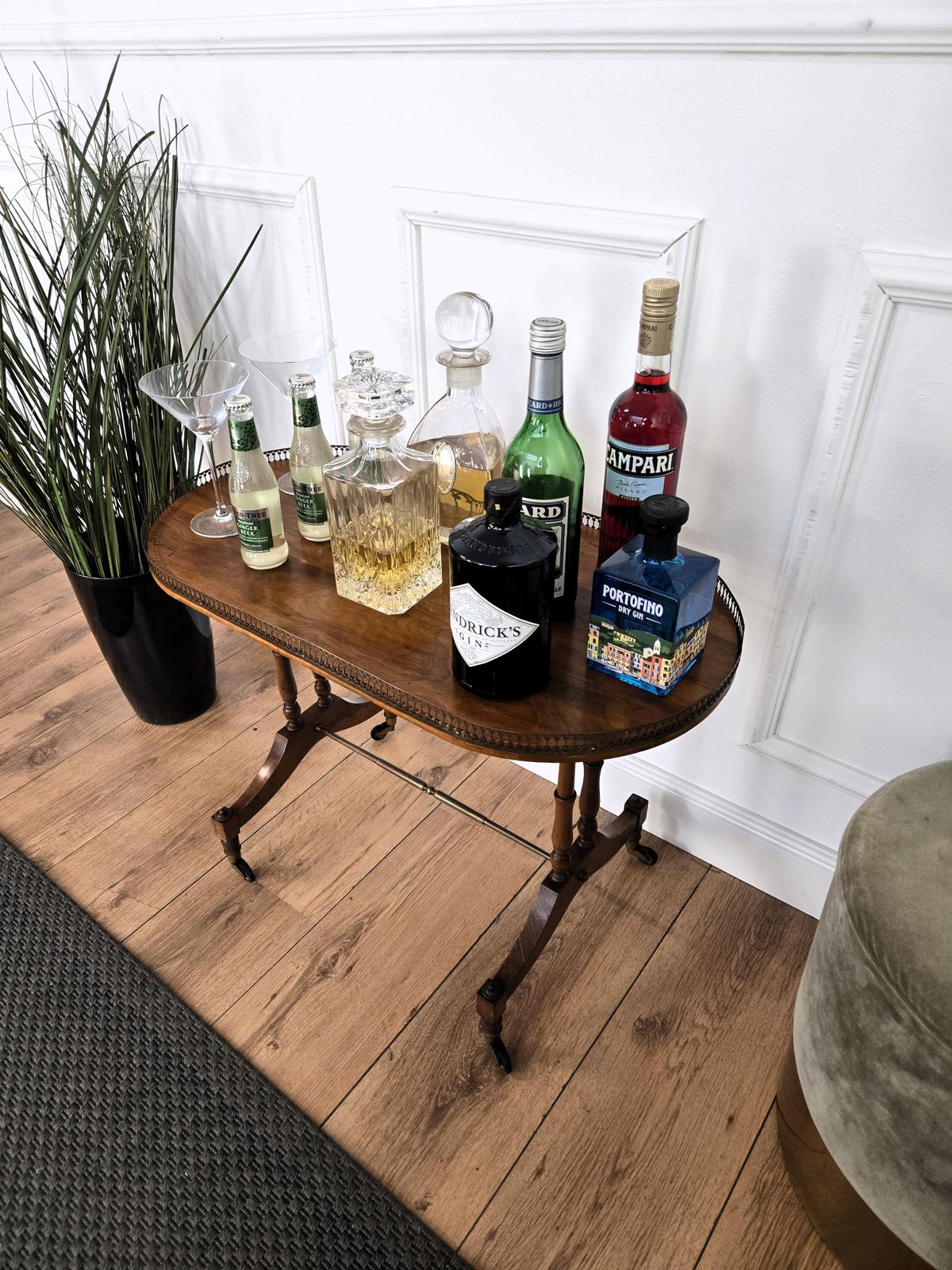 Mid Century Modern Italian Brass Wood Bar Cocktail Side Table Cart photo Furniture