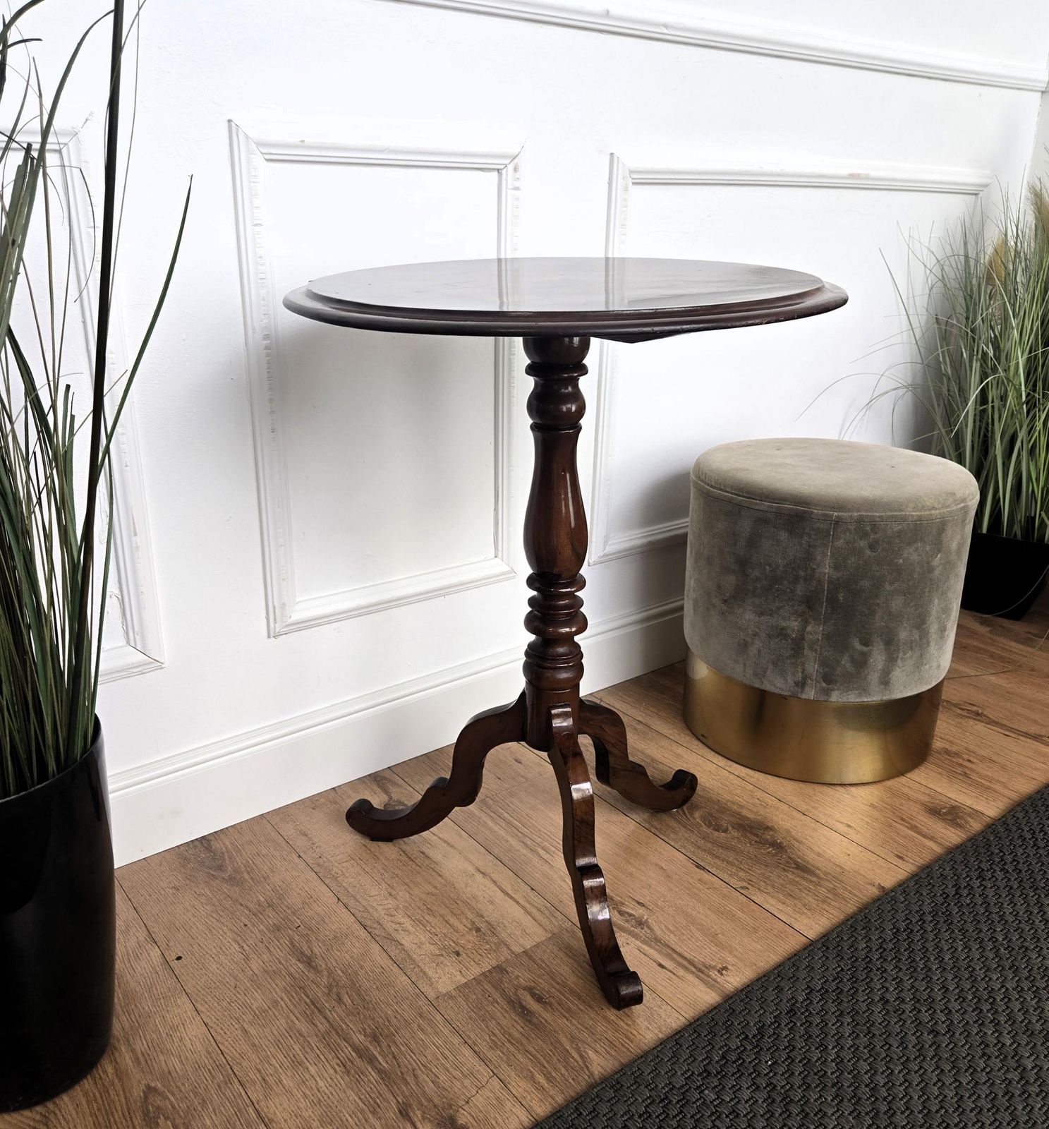 Neoclassical Italian Walnut Inlay Tripod Chess Games Or Side Table photo vintage