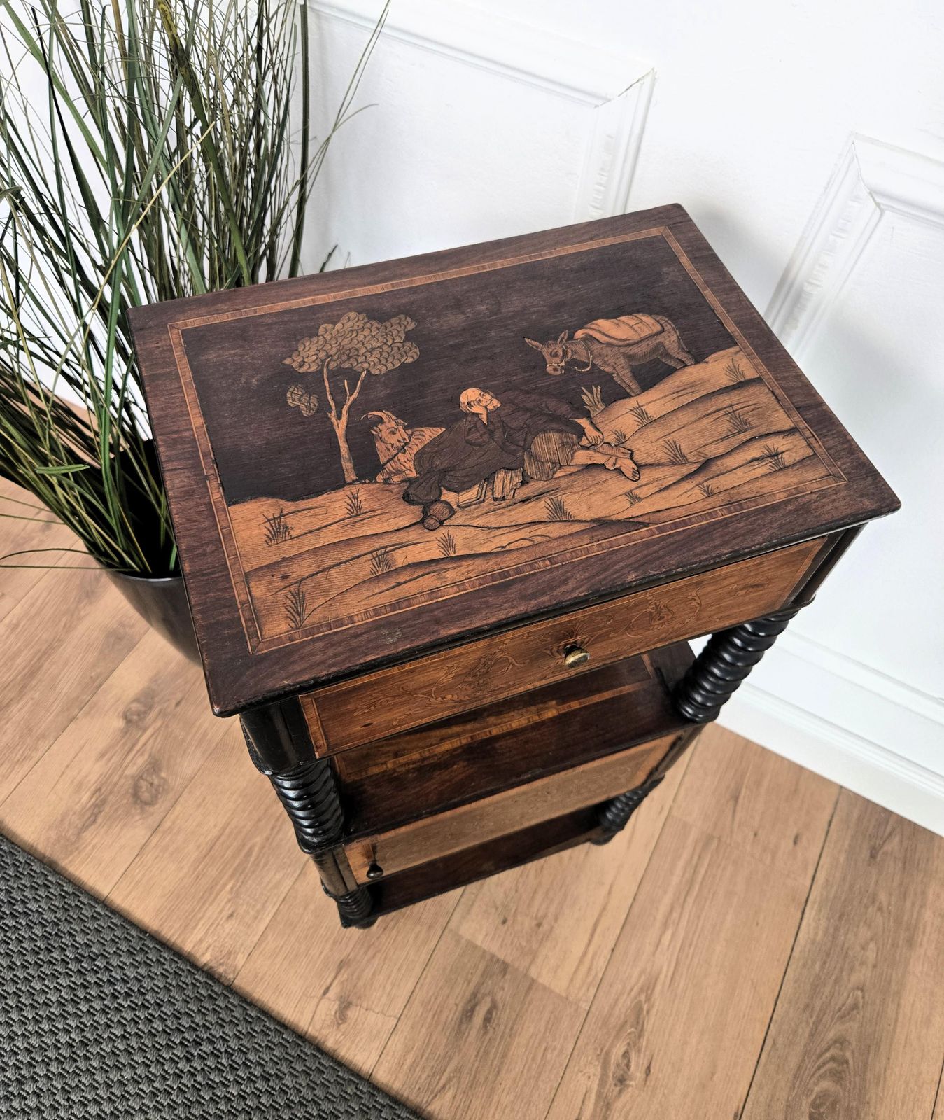 Italian Antique Marquetry Fruitwood Inlay Bobbin Turned Sofa Side Table photo 1771.0