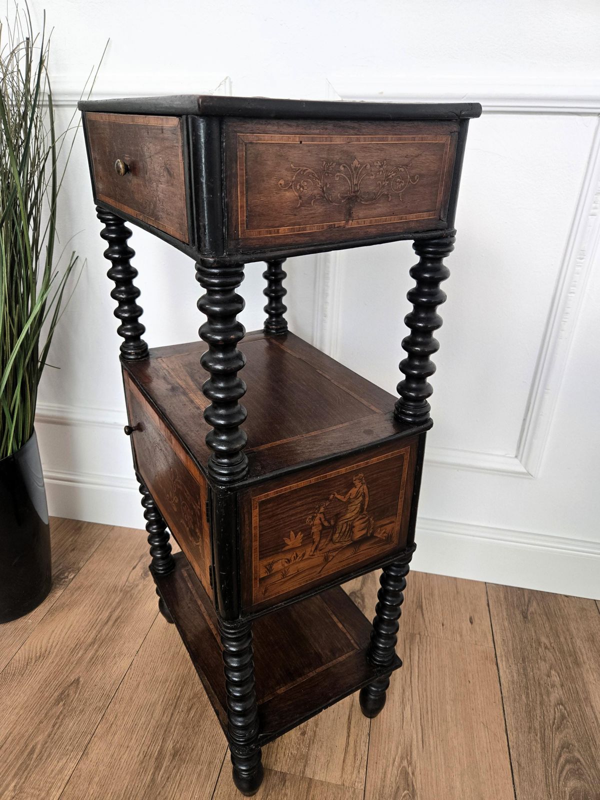 Italian Antique Marquetry Fruitwood Inlay Bobbin Turned Sofa Side Table photo vintage