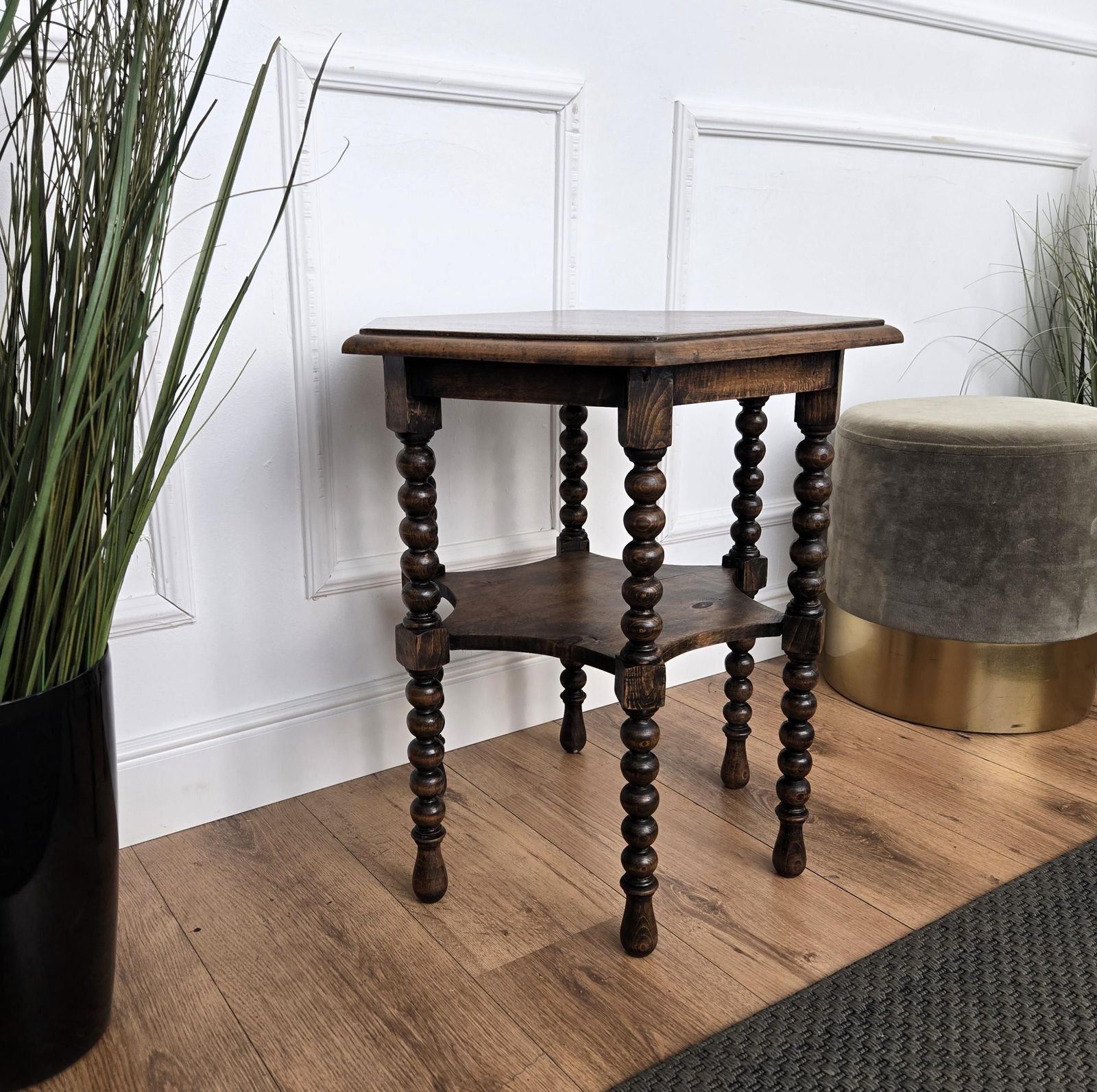 Antique Italian Hexagonal Walnut Side Table Or Stool With Bobbin Turned Legs photo buy