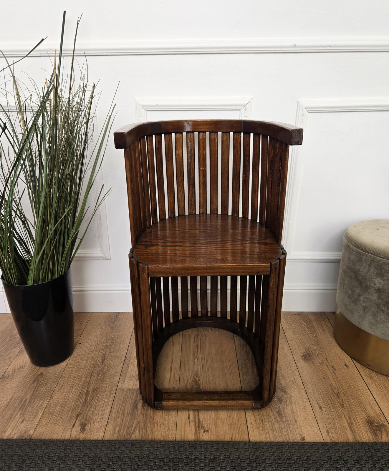 Mid Century Modern Italian Barrel Walnut Wood Side Lounge Chair photo for sale