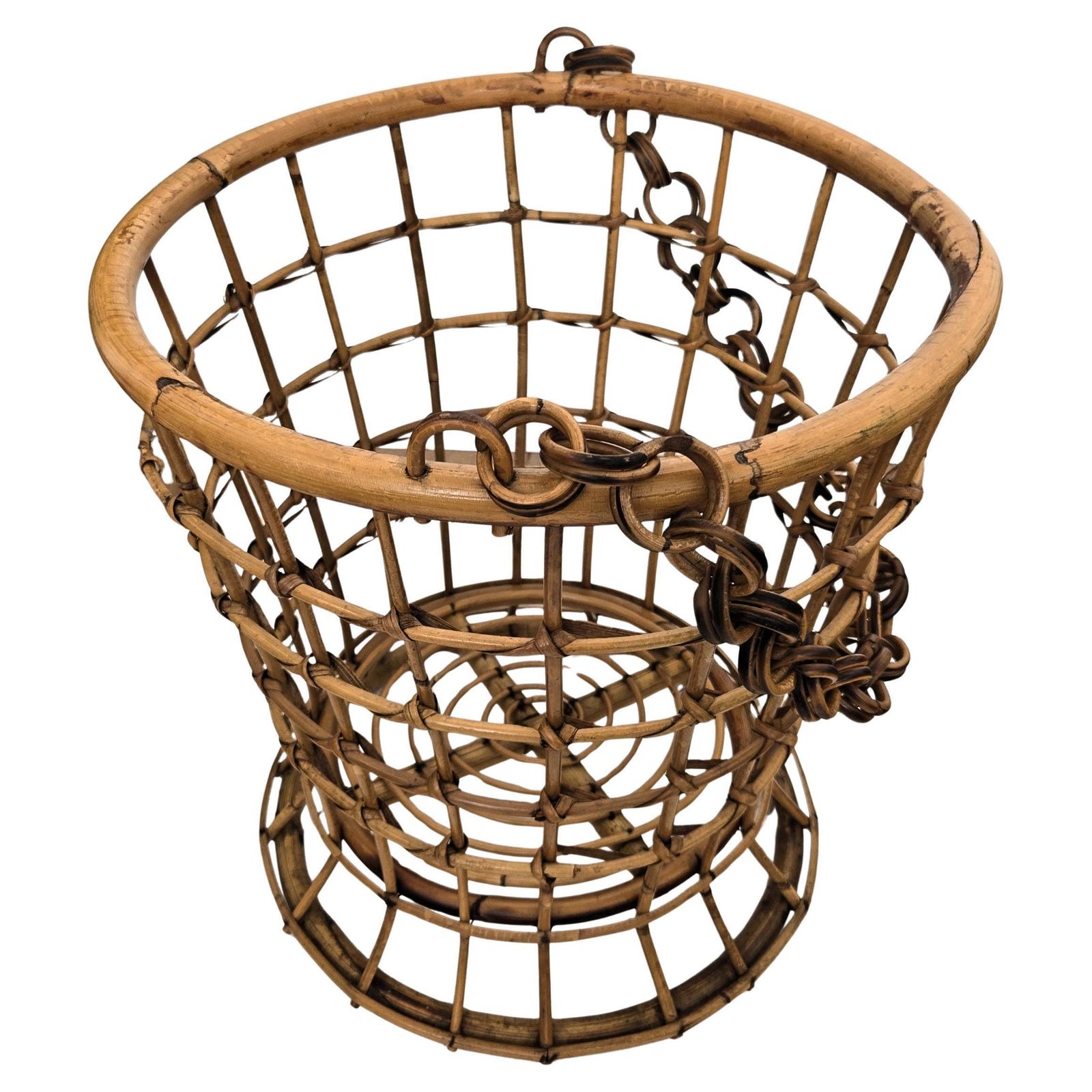 1960s Italian Bamboo Rattan Bohemian French Riviera Basket