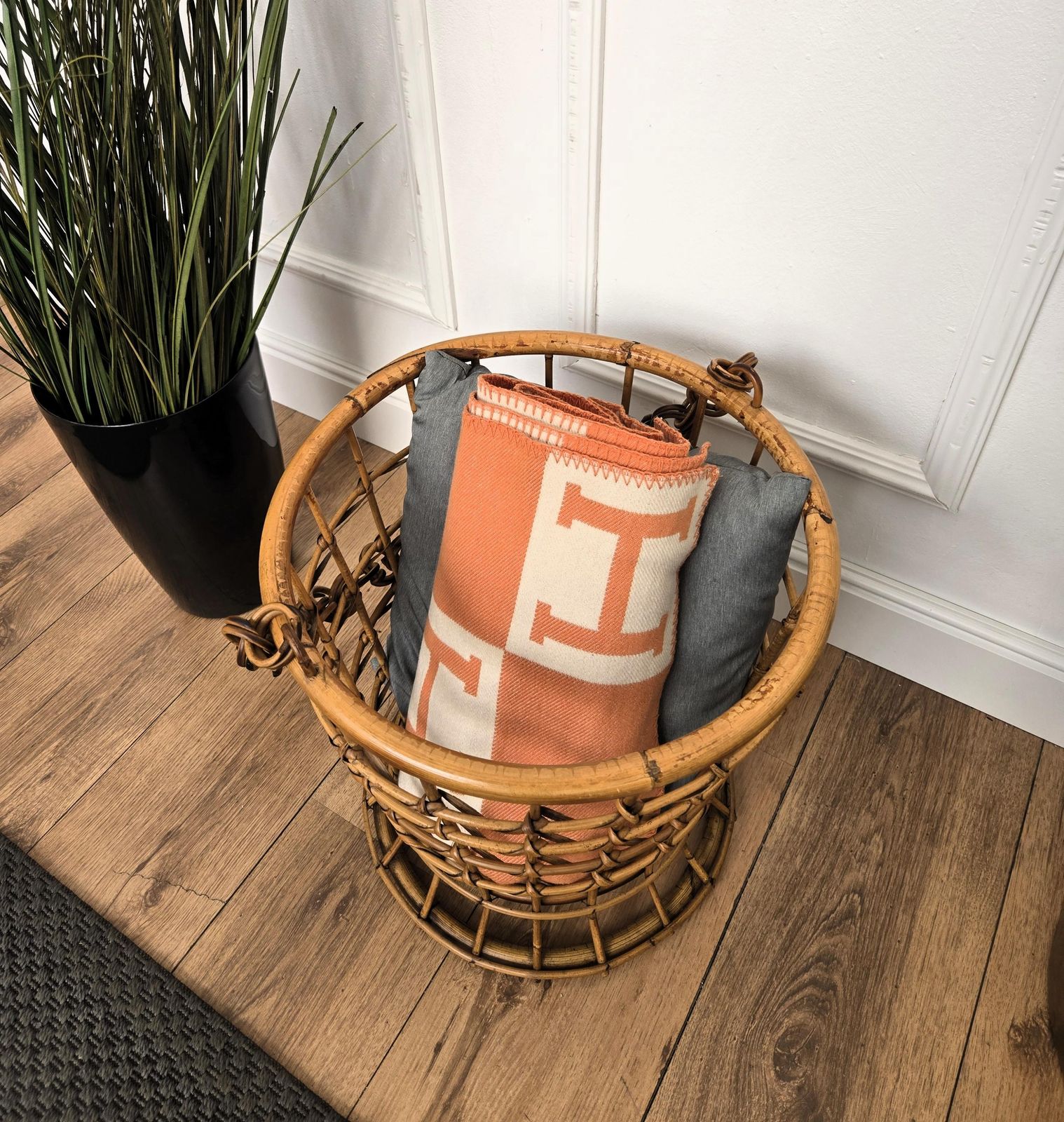 1960s Italian Bamboo Rattan Bohemian French Riviera Basket photo for sale