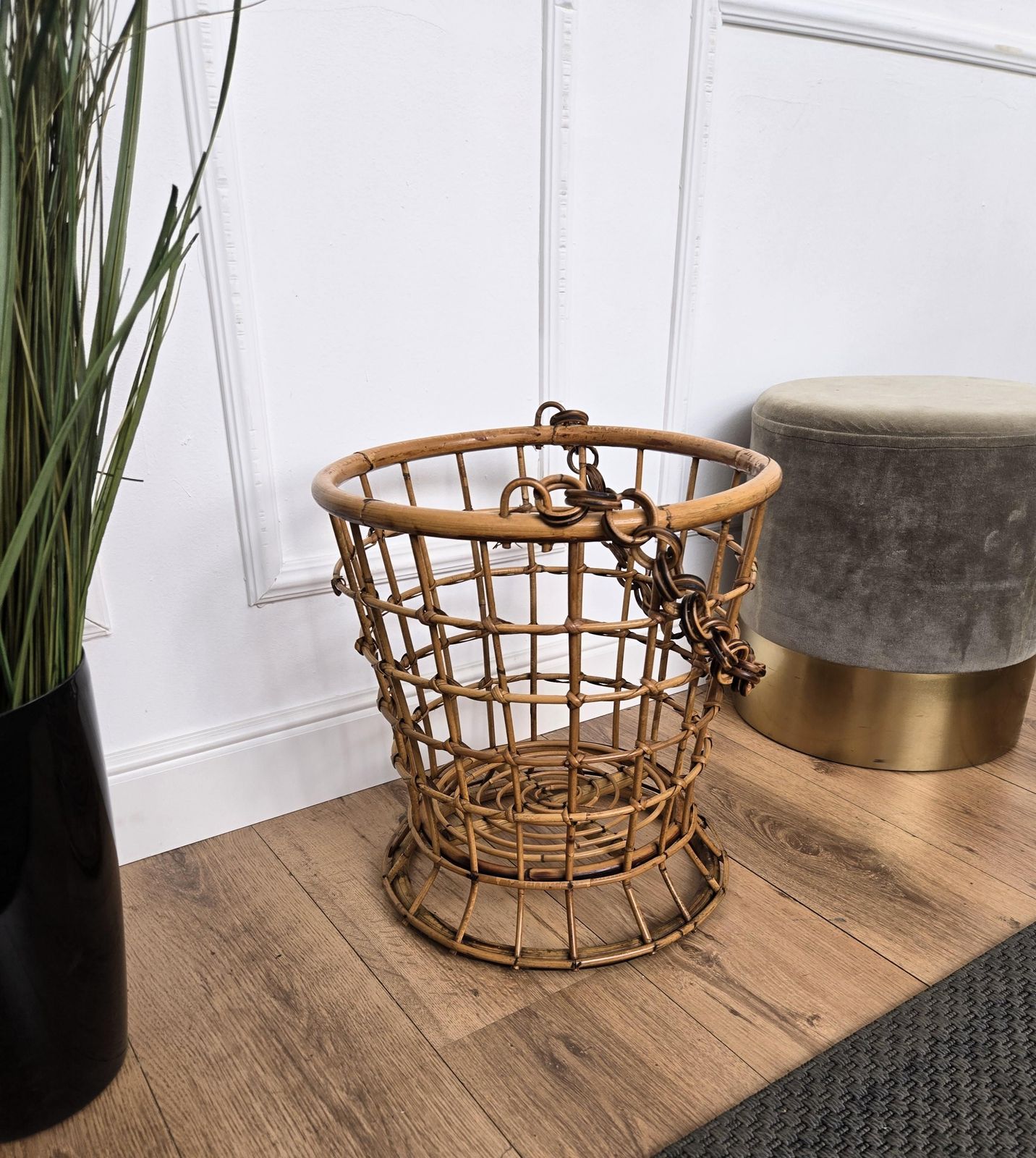 1960s Italian Bamboo Rattan Bohemian French Riviera Basket photo 347.0