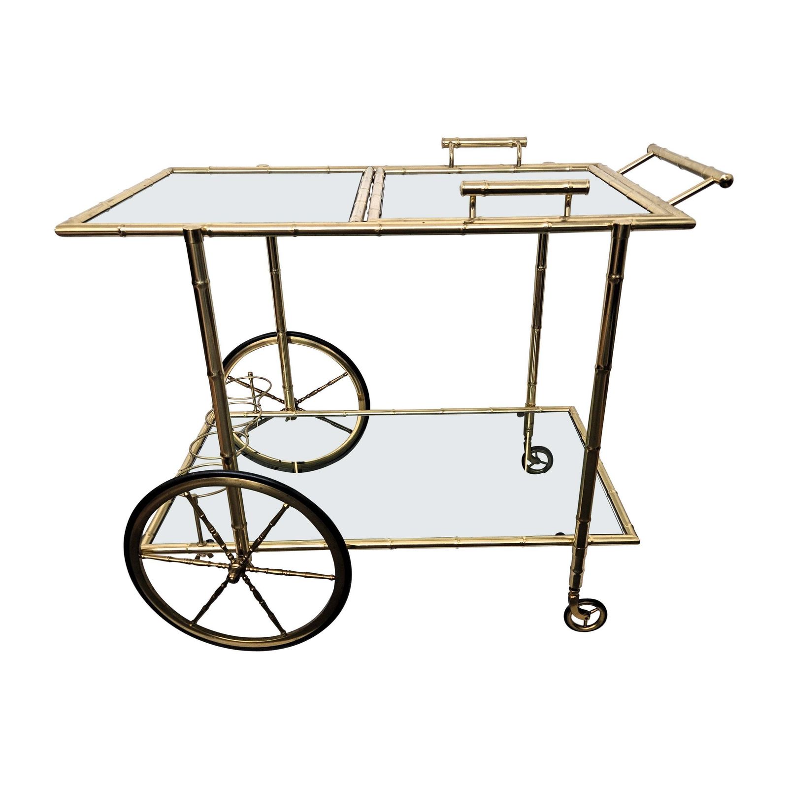 Mid Century Hollywood Regency Two Tier Brass And Glass Bar Cart, Italy, 1970s