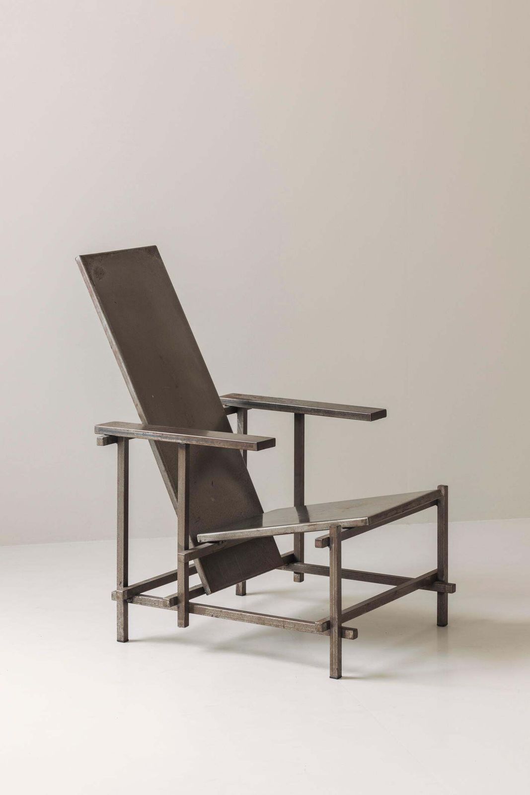 Unconventional Modernist Metal Armchair, In The Manner Of Gerrit Rietveld, 1980s photo for sale
